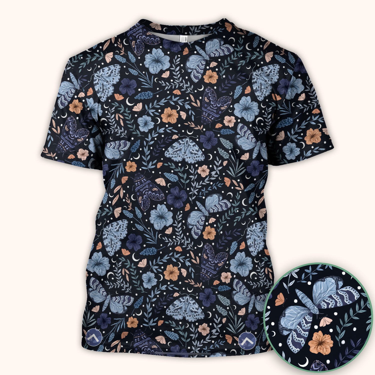 Charming Night Moth Butterfly Floral Pattern Scrub Top, Comfortable Scrubs for Nurses