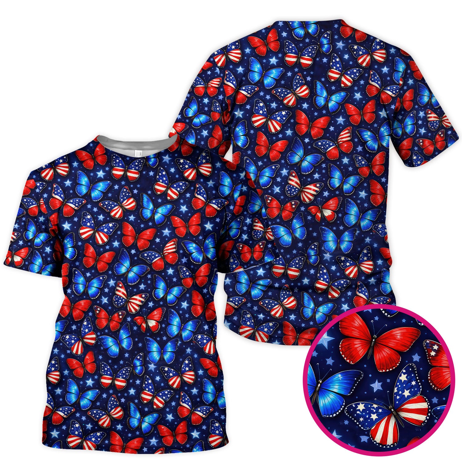 Patriotic Butterfly Stars Pattern Scrubs Top, Comfortable Scrubs for Nurses