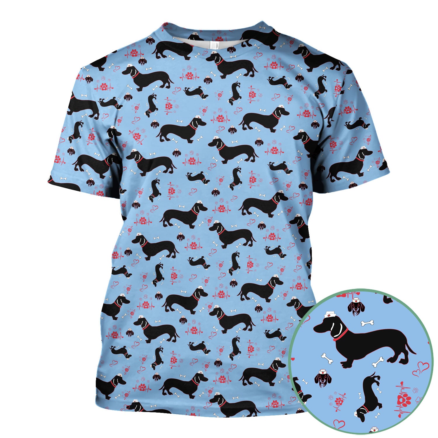 Funny Dachshund Print Scrub Shirt - Dog Lover Scrub Top Multi Color - Unique Nurse Gift for Women, Men, CNA, RN, Vet, Doctor