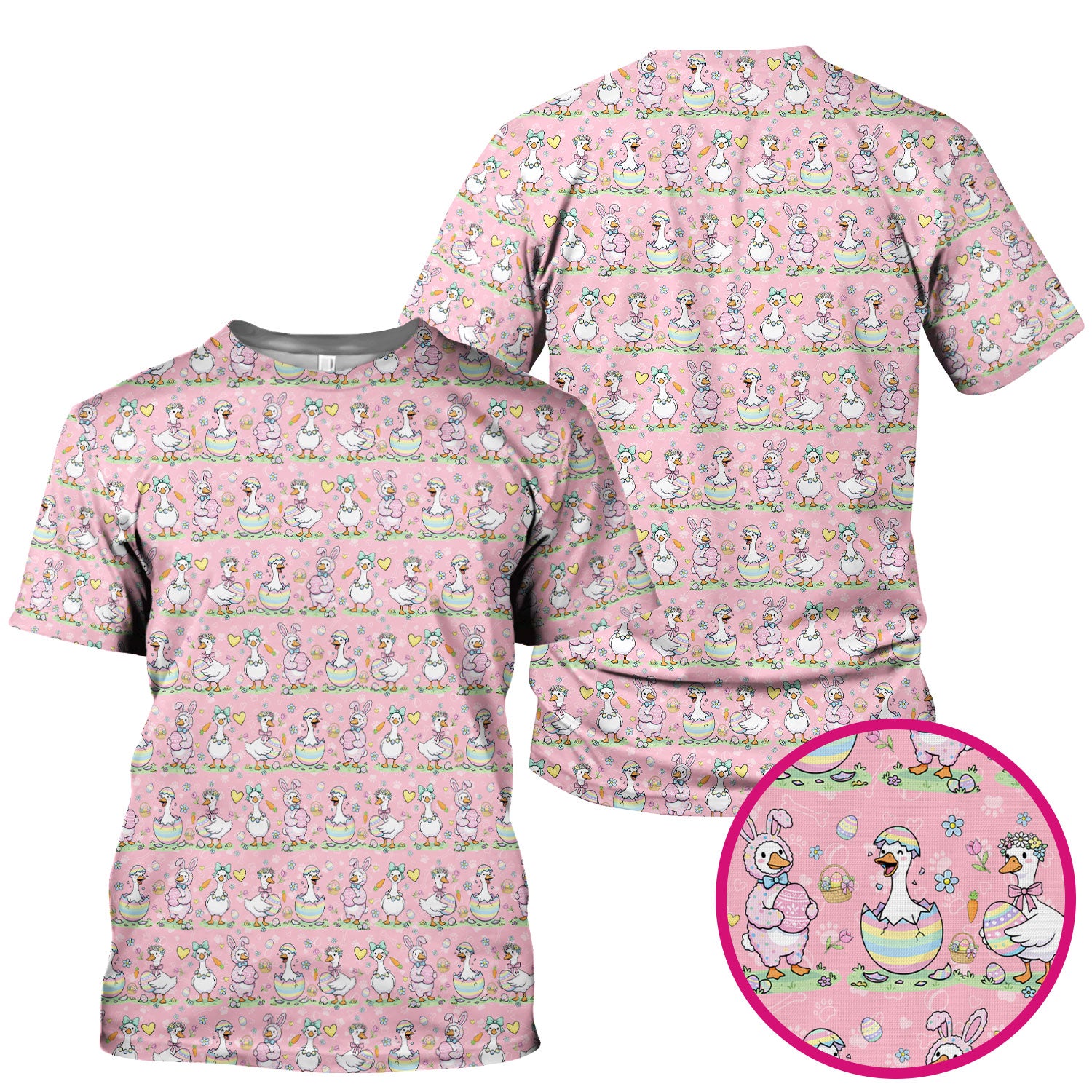 Pastel Easter Goose Bunny Egg Pattern Scrub Top, Comfortable Scrubs for Nurses