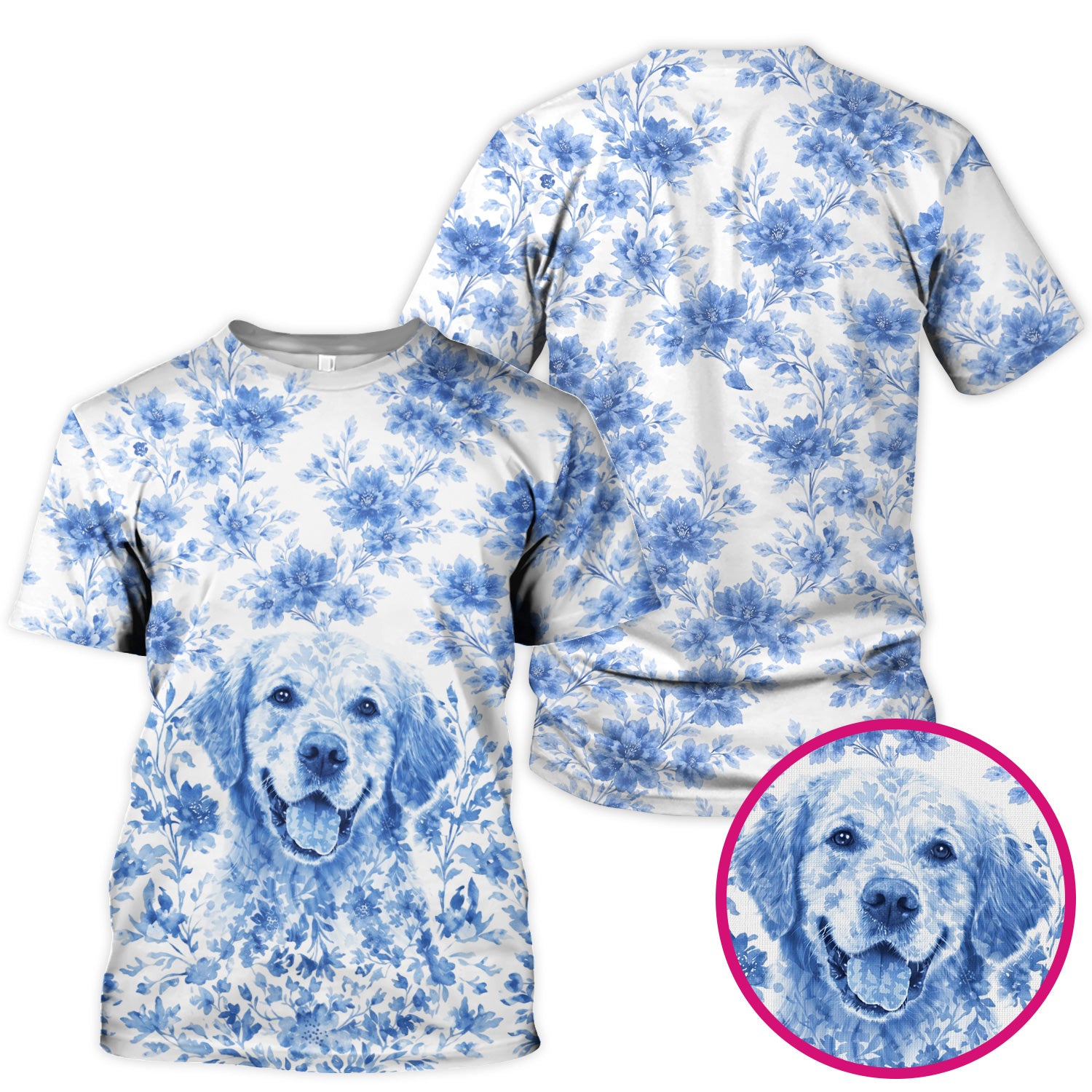 Personalized Pet Photo Floral Scrub Top, Breathable Fabrics Nursing Uniform