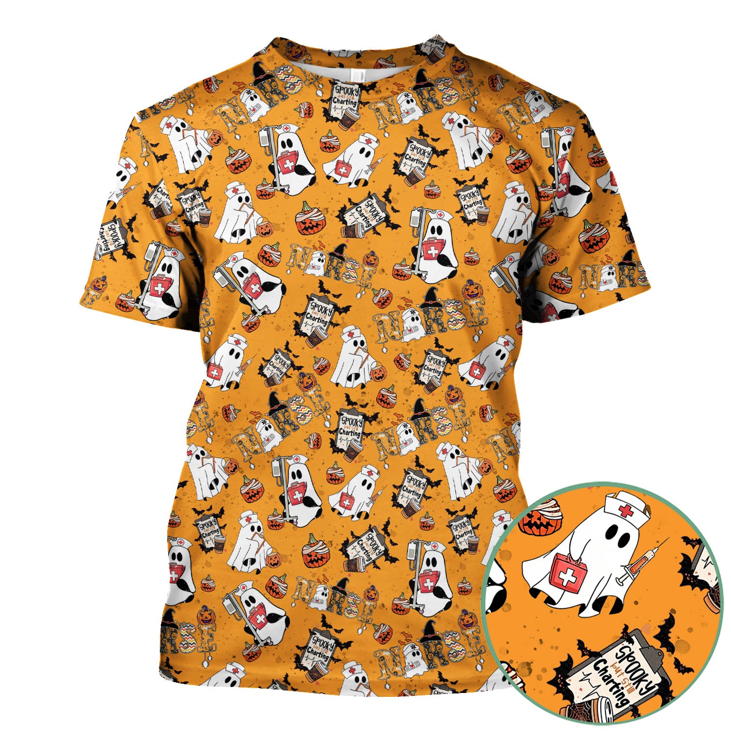 Halloween Scrub Top - Spooky But Still Charting - Funny Scrubs for Nurses - Horror Pumpkin Nursing Uniform