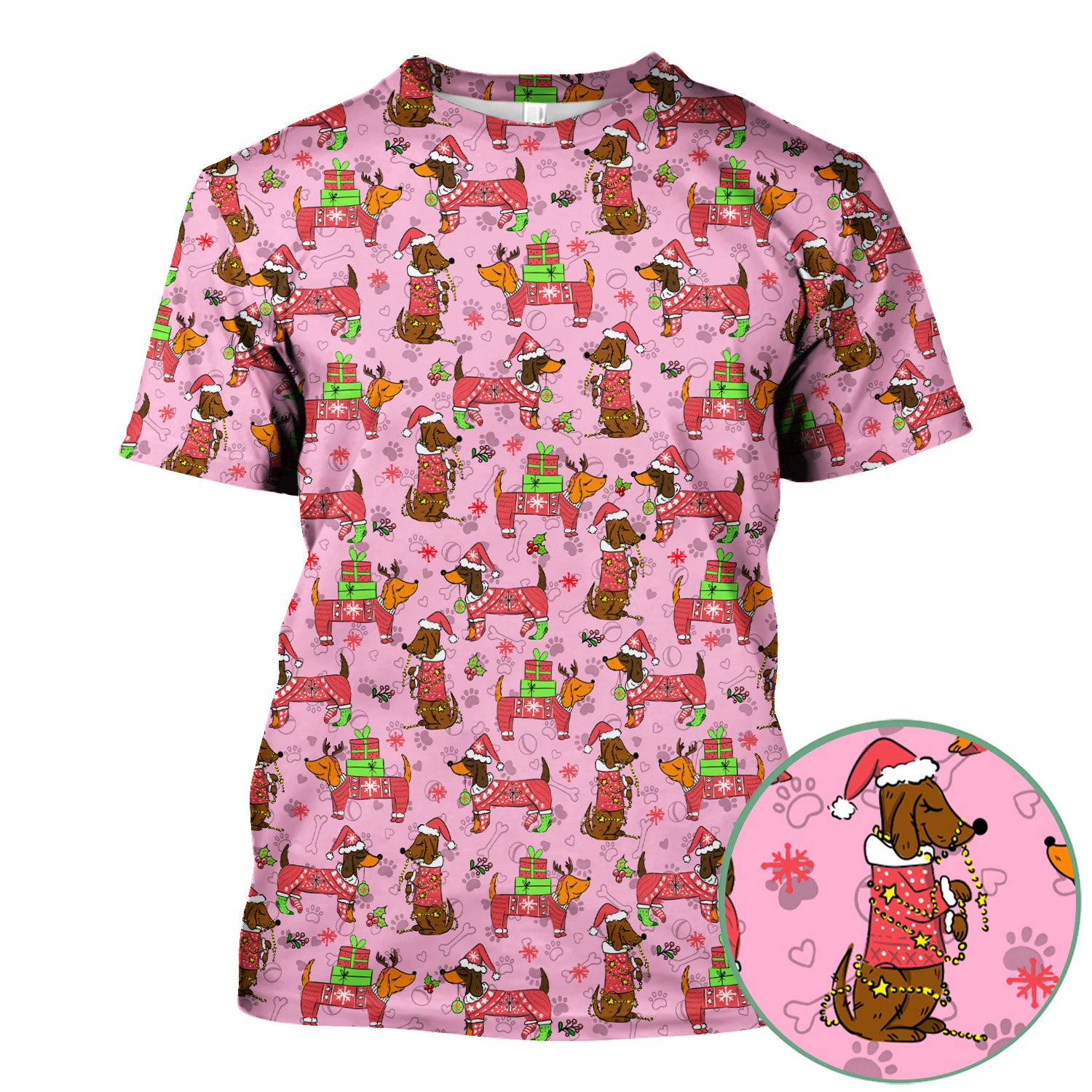 Christmas Dachshund Nurse Scrub Top for Women - Cute Sausage Dog in Santa Hat & Xmas Gift - Funny Holiday Nursing Shirt RN LPN CNA