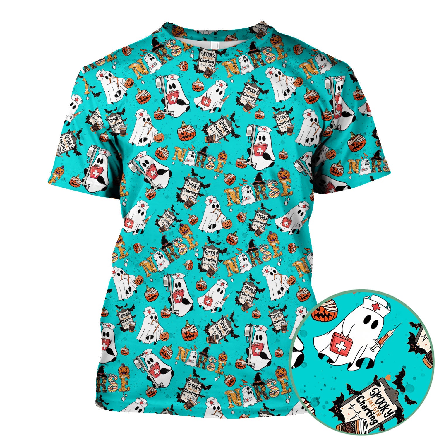 Spooky But Still Charting Halloween Scrub Top - Comfortable Scrubs for Nurses - Funny Boo Pumpkin Nursing Uniform