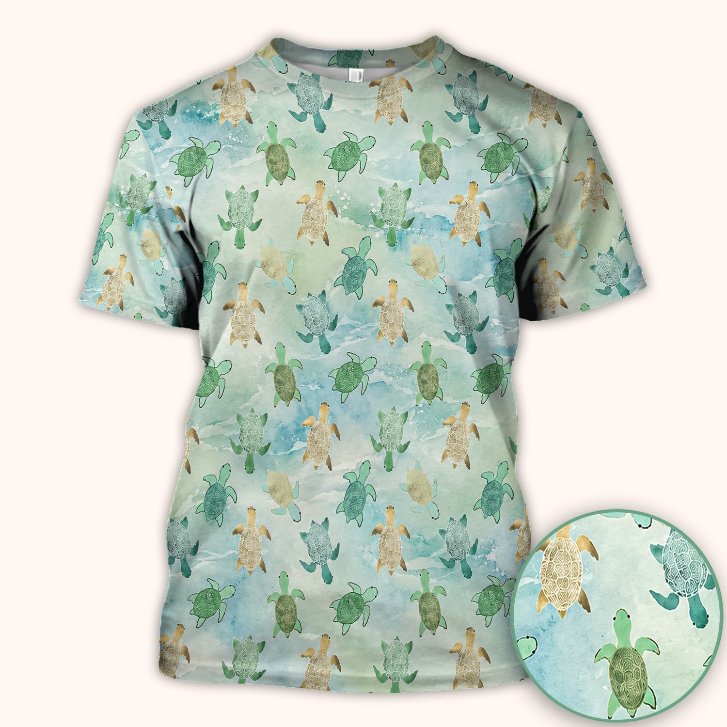 Watercolor Sea Turtle Pattern Scrub Top, Comfortable Scrubs for Nurses
