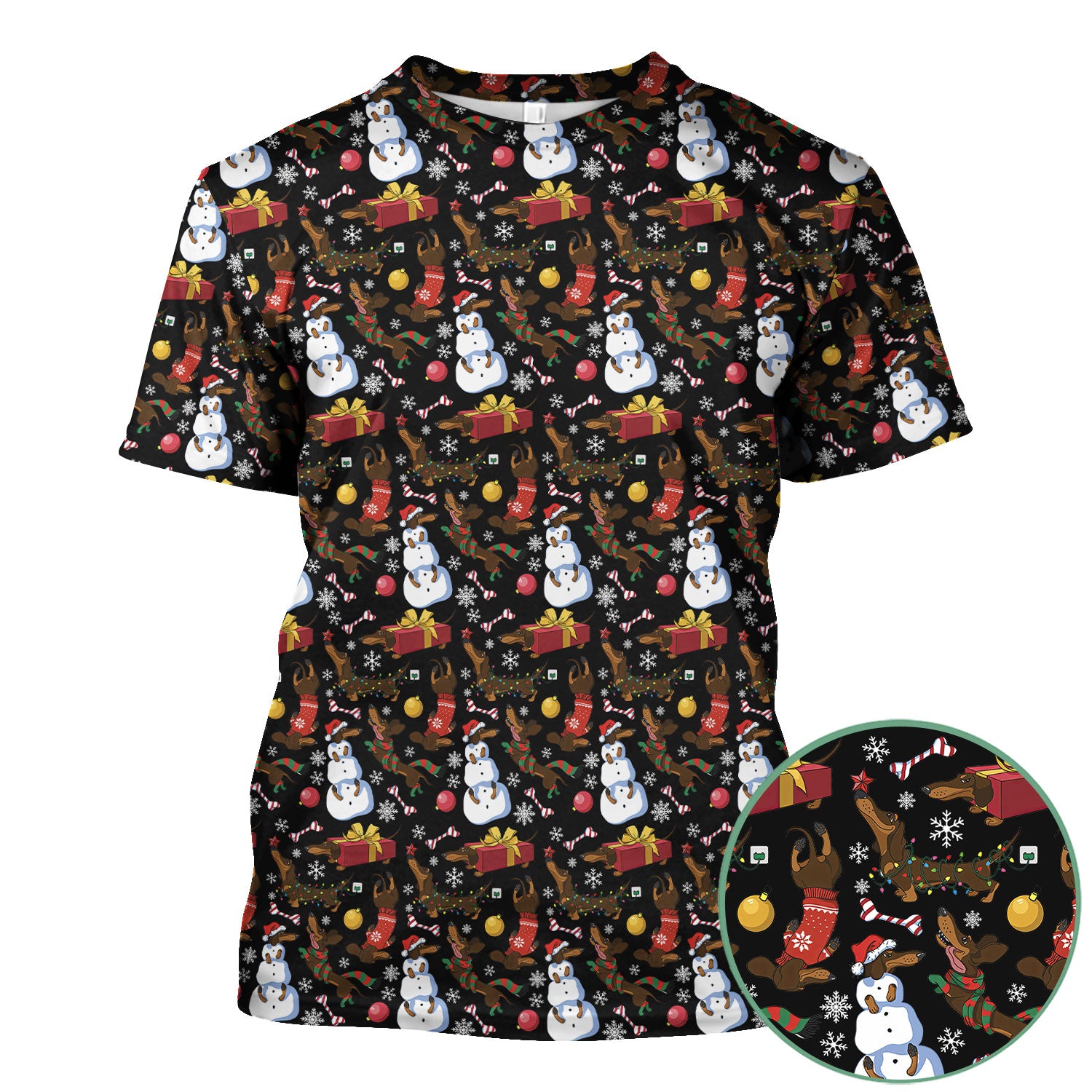Funny Christmas Nurse Scrubs - Dachshund Dog & Snowman Print Top - Multi Color Custom Nursing Shirt Gift for Healthcare Workers