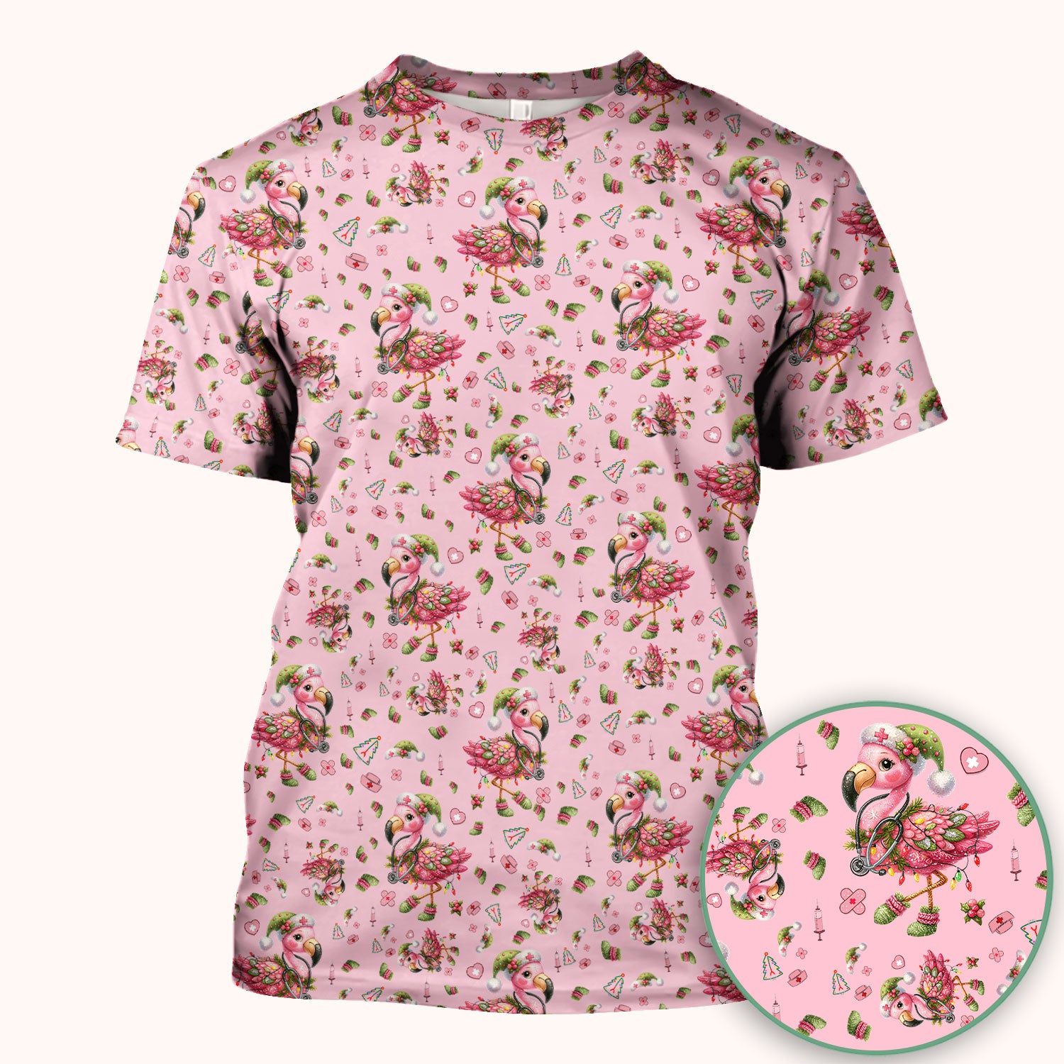 Flamingo Scrub Top for Nurse - Funny Christmas Medical Shirt - Holiday Christmas Gift for Healthcare Workers