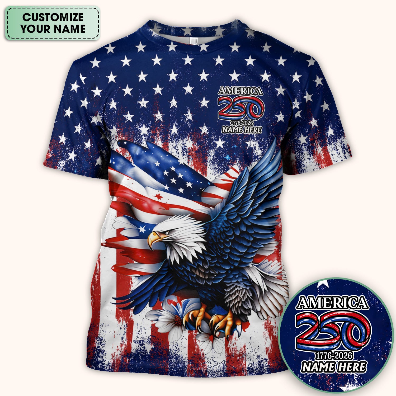 Personalized Patriotic Eagle Flag Pattern Scrub Top, Comfortable Scrubs for Nurses