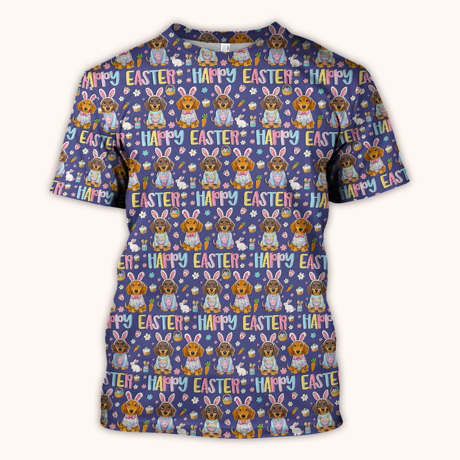 Happy Easter Dachshund Bunny Print Scrub Top, Comfortable Scrubs for Nurses