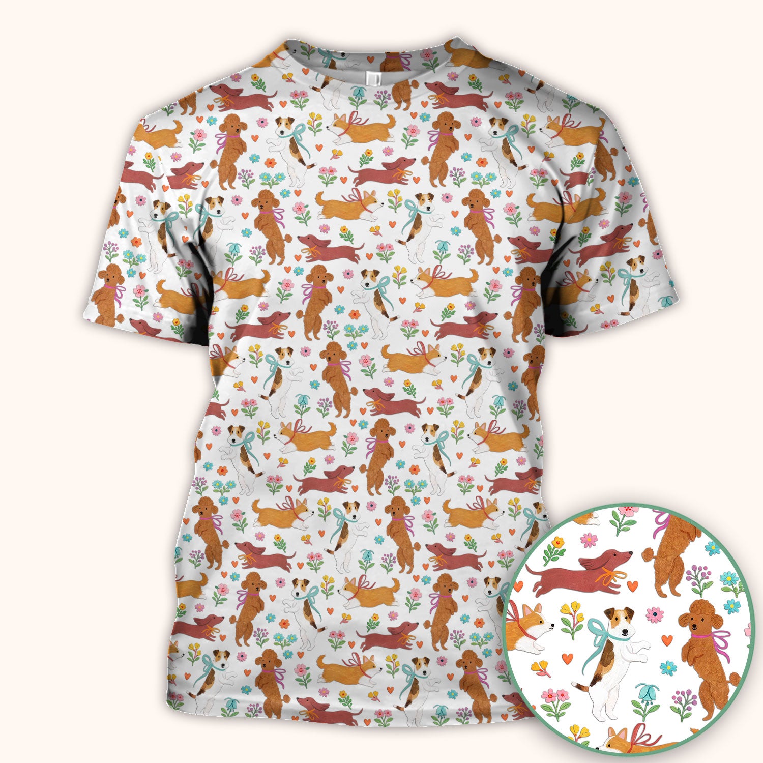 Cute Cartoon Dog Print Nurse Scrub Top, Comfortable Scrubs for Nurses
