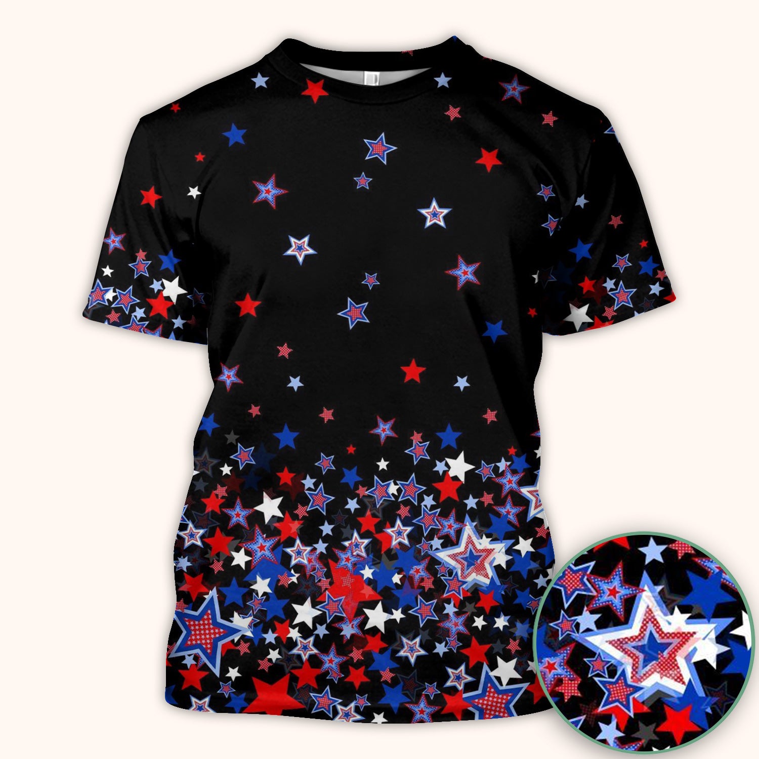Festive Patriotic Red Blue Star Pattern Scrub Top, Comfortable Scrubs for Nurses