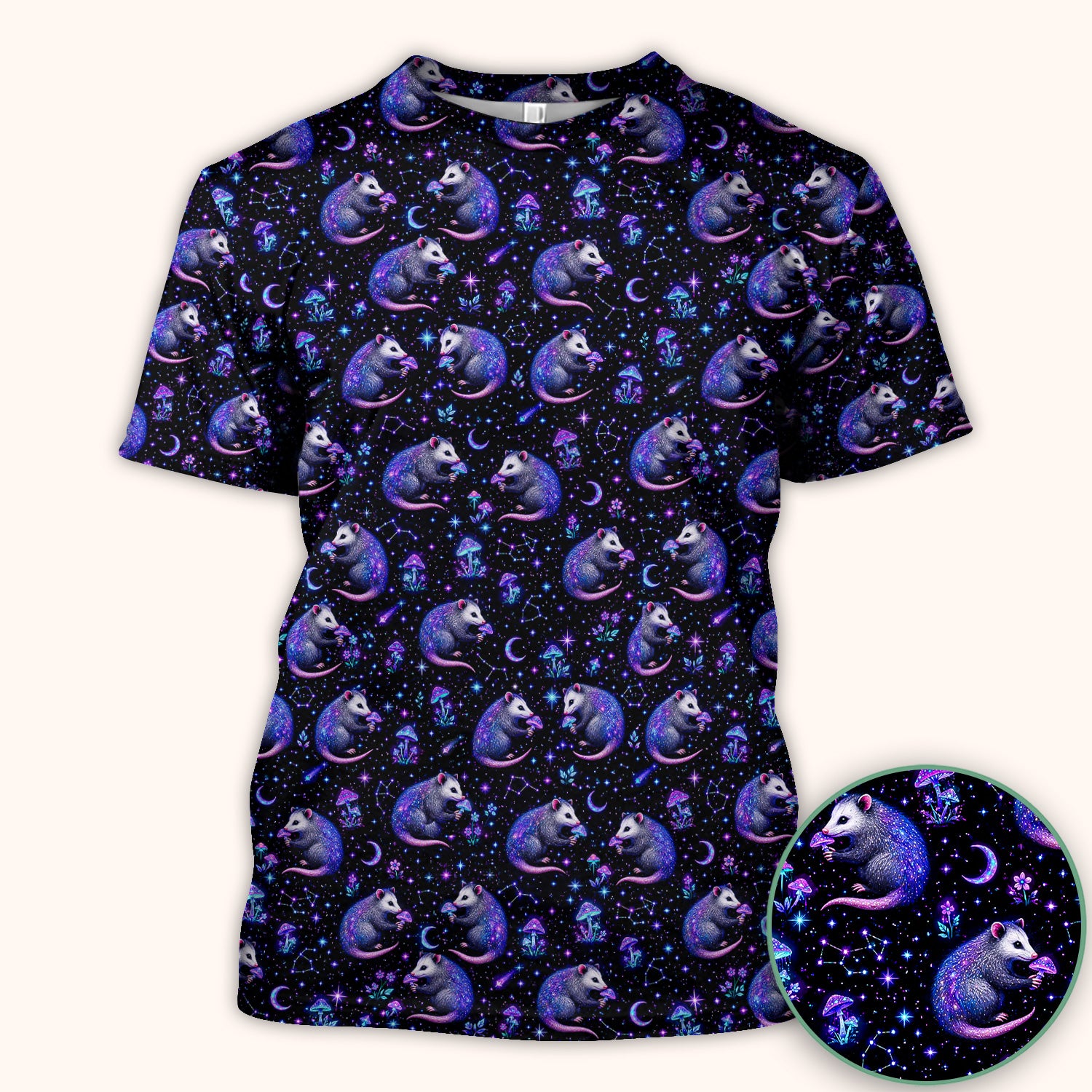 Celestial Purple Opossum With Mushroom Pattern Scrub Top, Comfortable Scrubs for Nurses