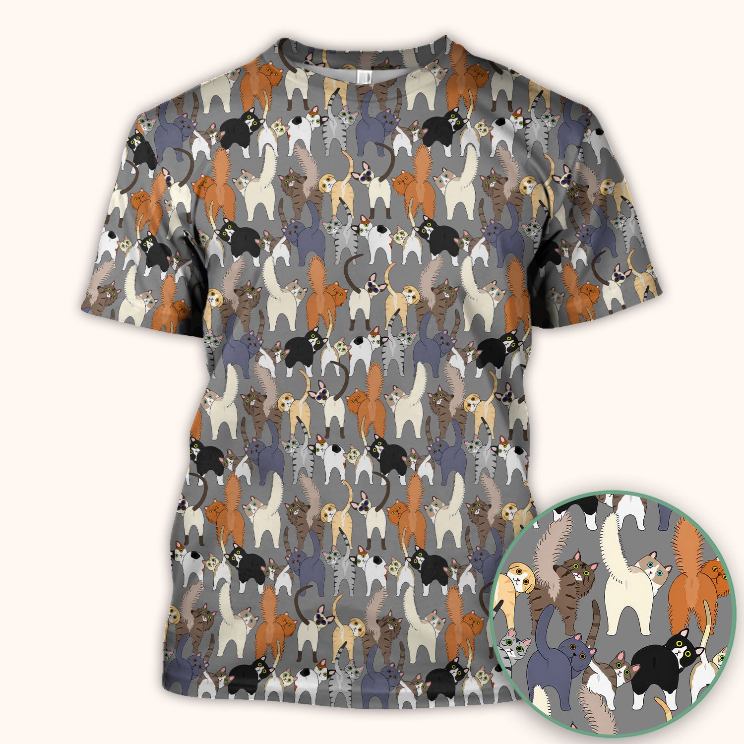 Whimsical Multicolor Cat Cartoon Pattern Scrub Top, Comfortable Scrubs for Nurses