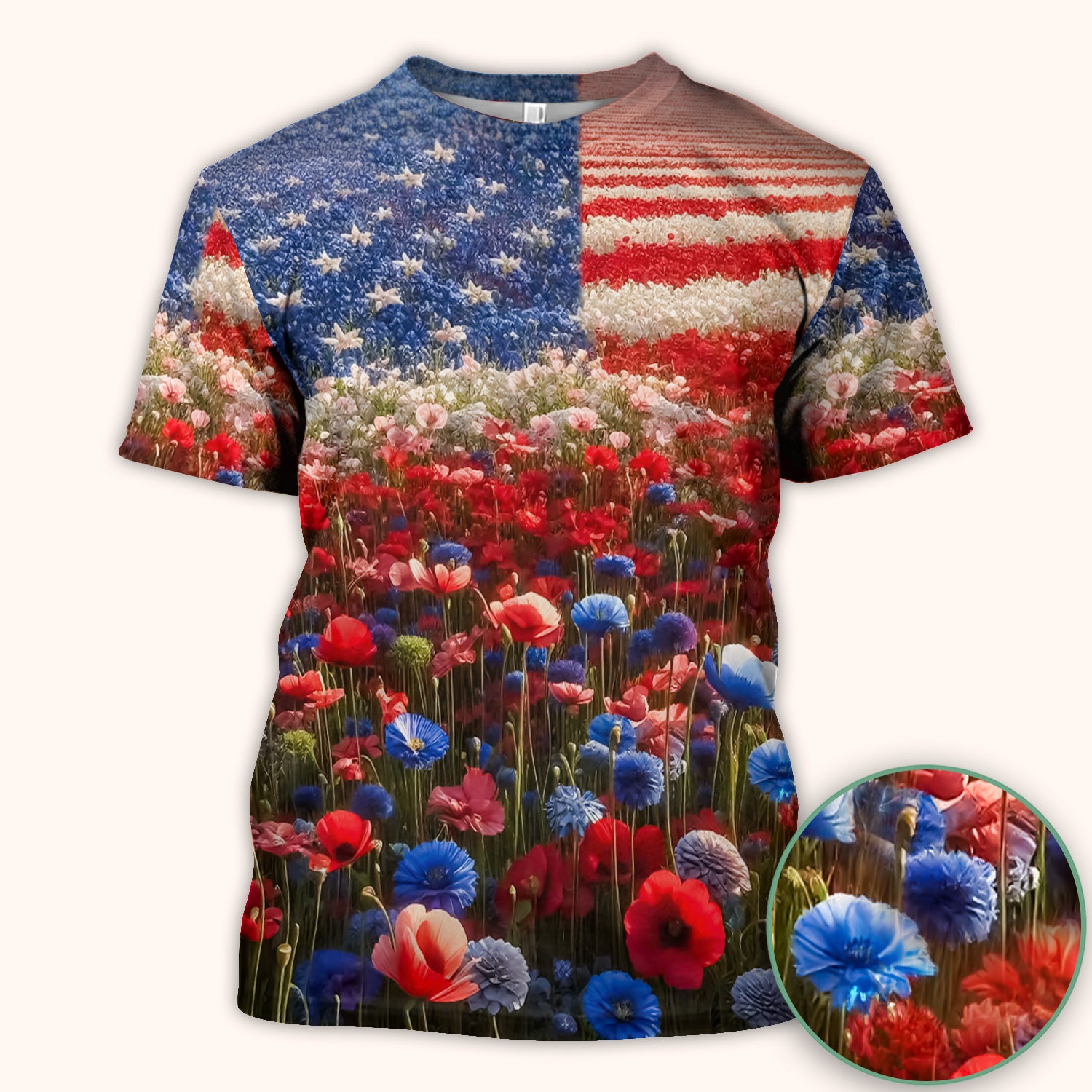 Festive Nurse American Flag Wildflower Field Scrub Top, Breathable Fabrics Nursing Uniform