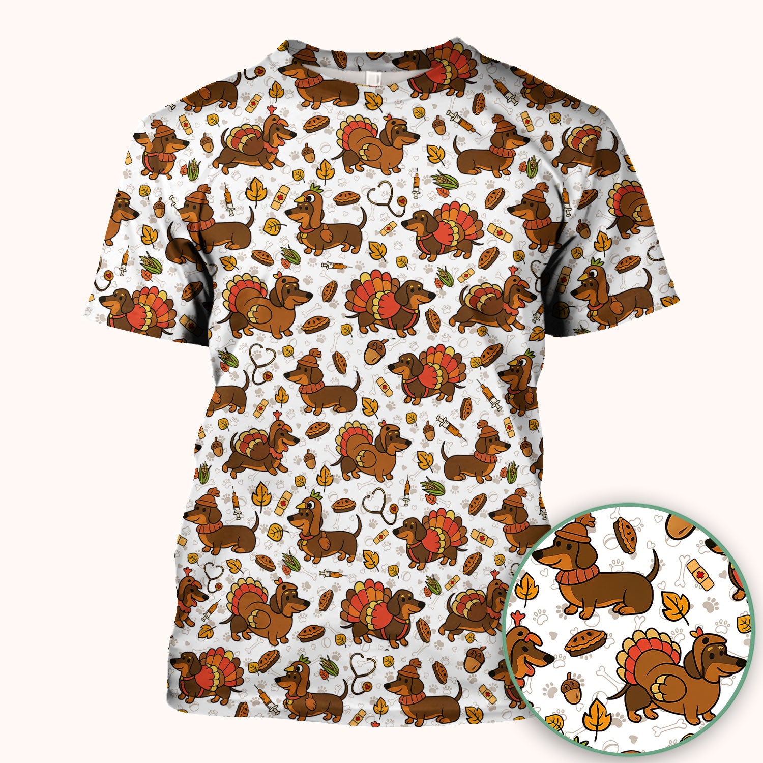 Thanksgiving Dachshund Scrubs Top - Cute Dog Turkey Medical Uniform Shirt for Nurses - Funny Holiday Gift