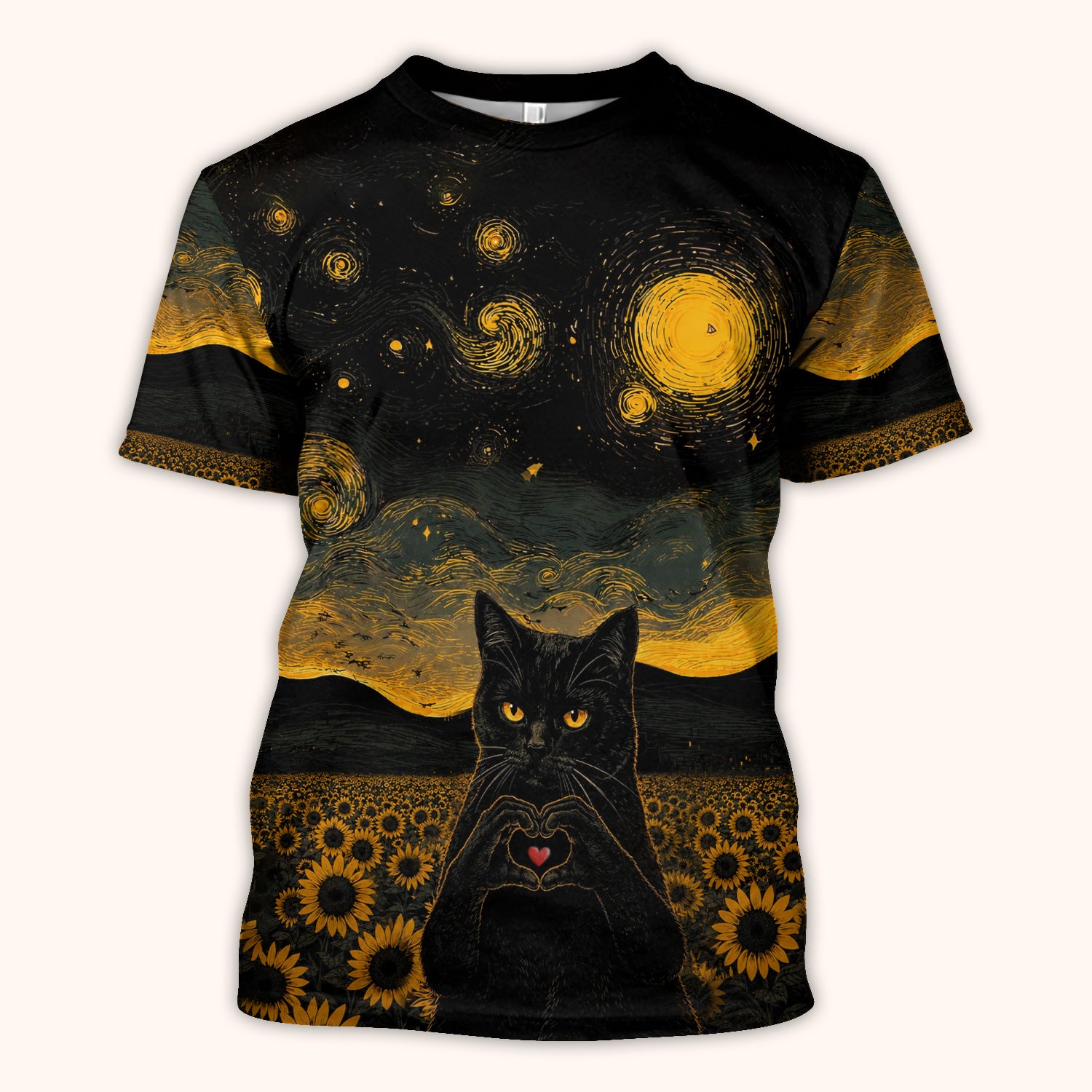 Cute Black Cat Sunflower Night Pattern Scrub Top, Comfortable Scrubs for Nurses