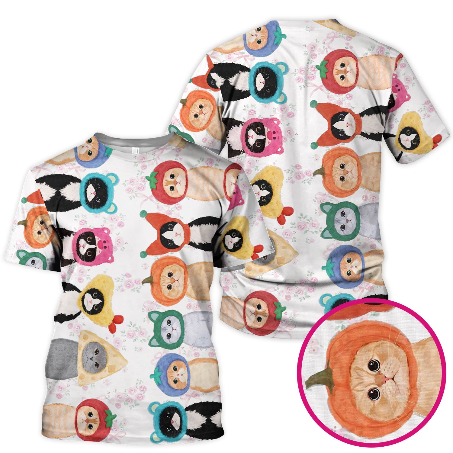 Funny Cartoon Cat Print Scrub Top, Nurse Healthcare Workwear