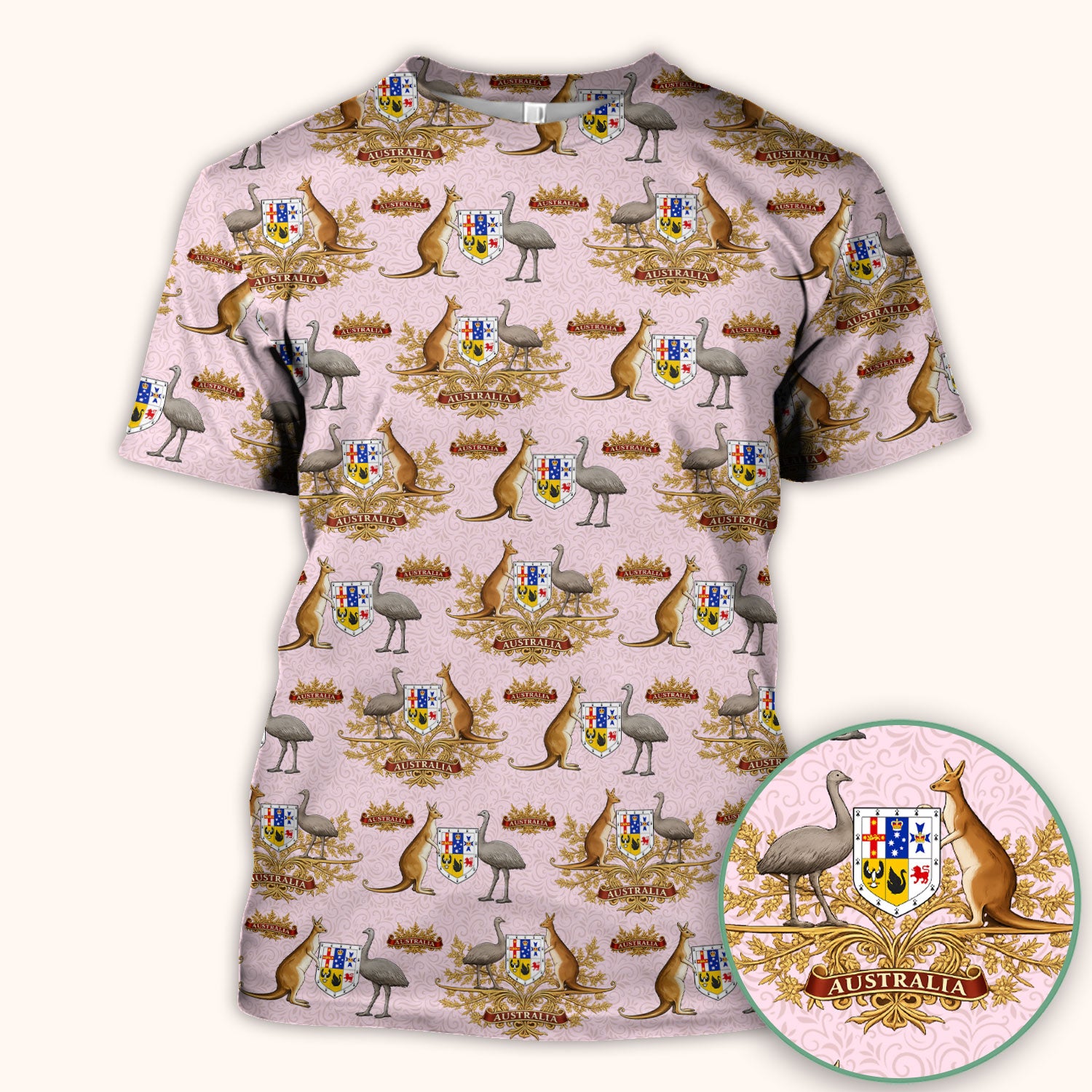 Australian Kangaroo Emu Crest Pattern Scrub Top, Comfortable Scrubs for Nurses