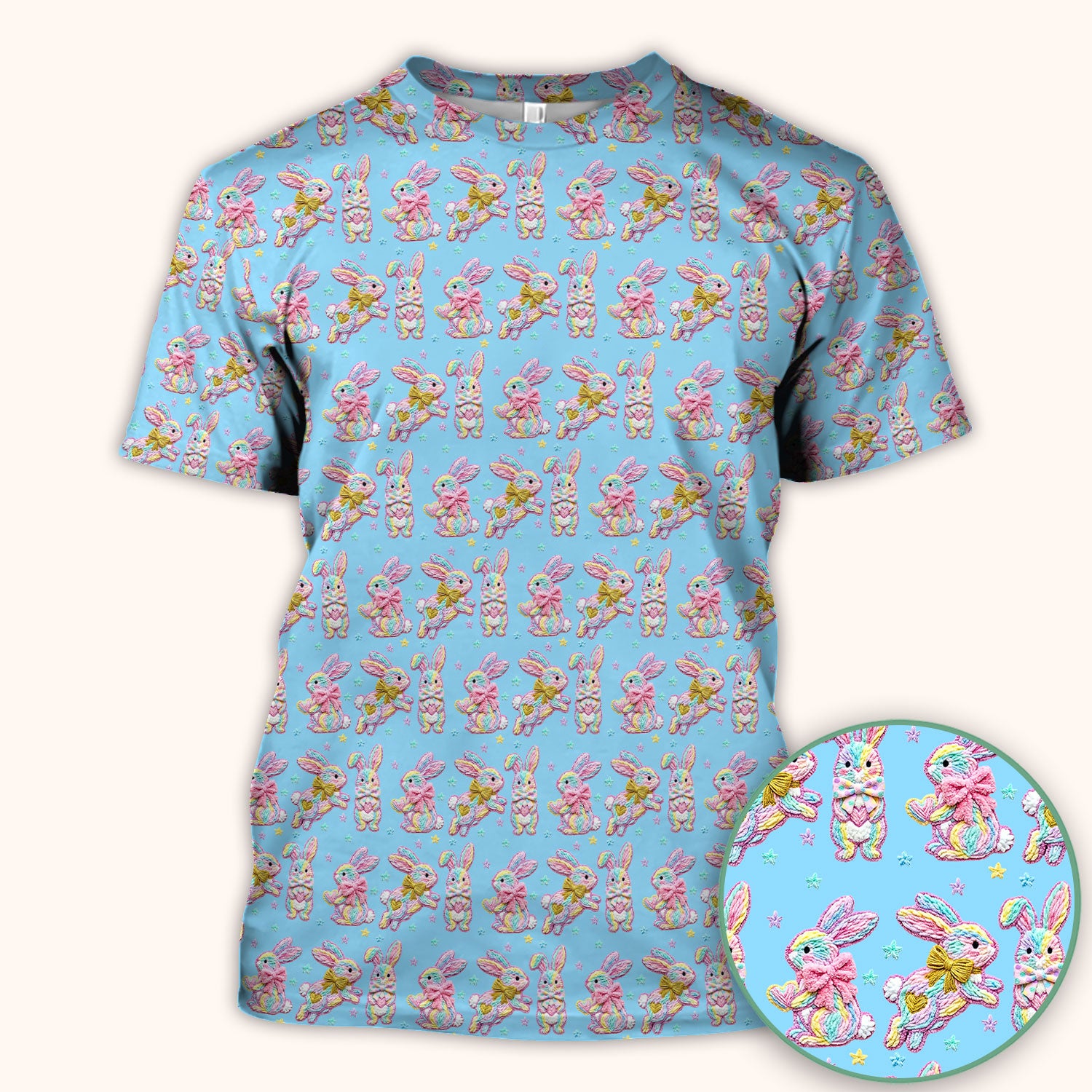Cartoon Bunny All Over Print Scrub Top, Comfortable Scrubs for Nurses, Easter