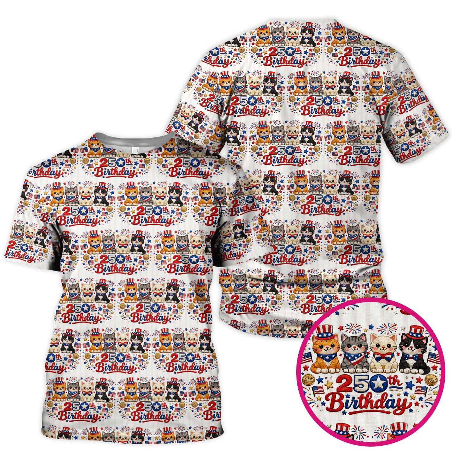 America 250th Anniversary Cat Pattern Scrub Top, Comfortable Scrubs for Nurses