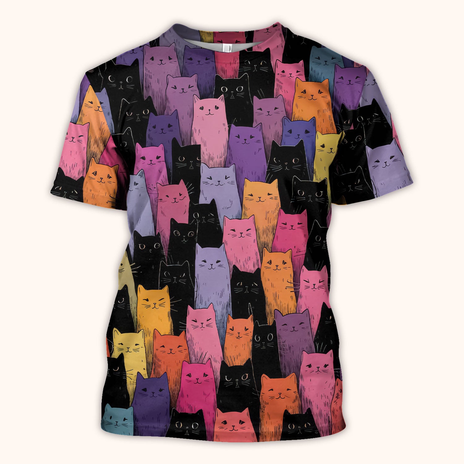 Colorful Cat Art Medical Pattern Scrub Top, Comfortable Scrubs for Nurses