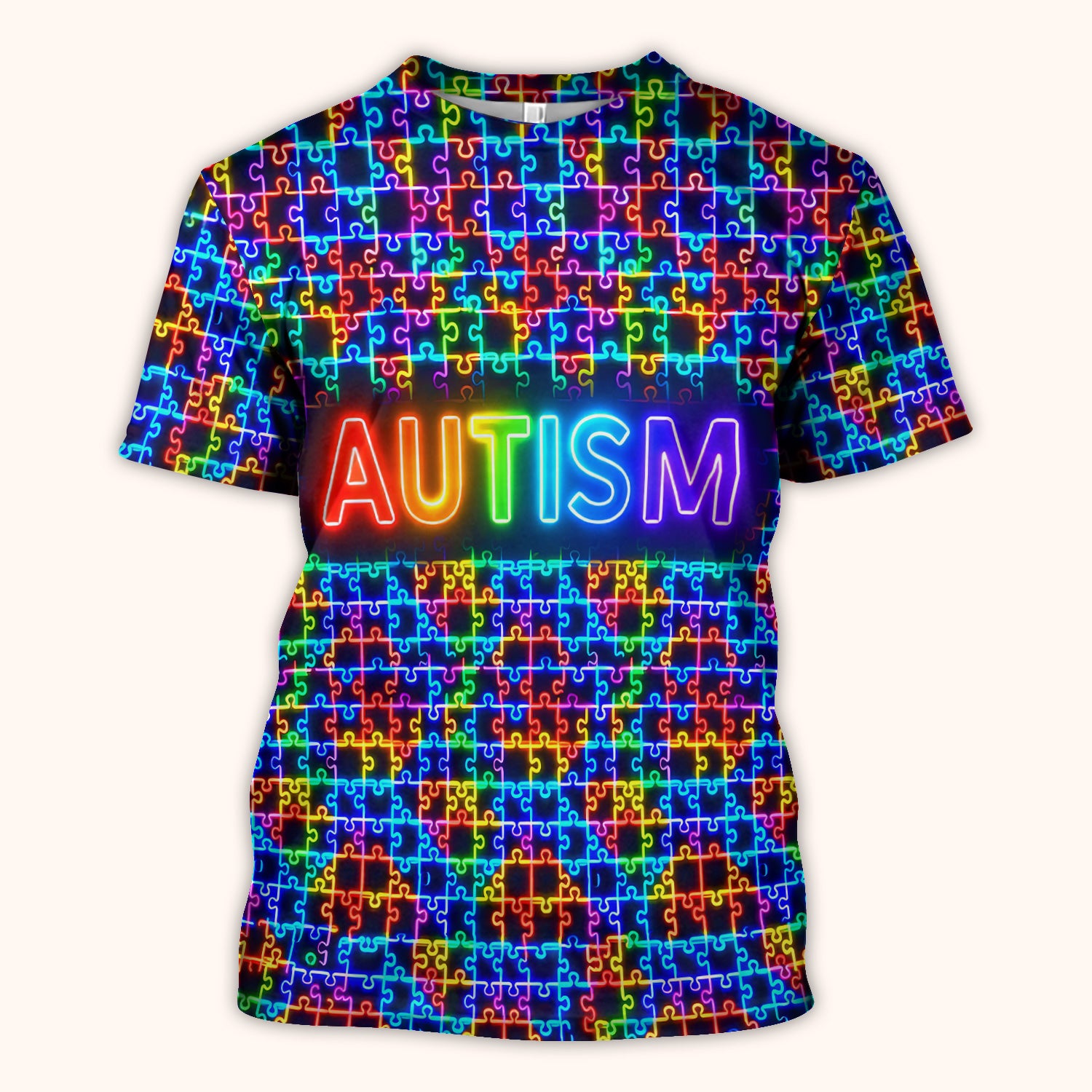 Autism Puzzle Neon Pattern Scrubs Top, Comfortable Scrubs for Nurses