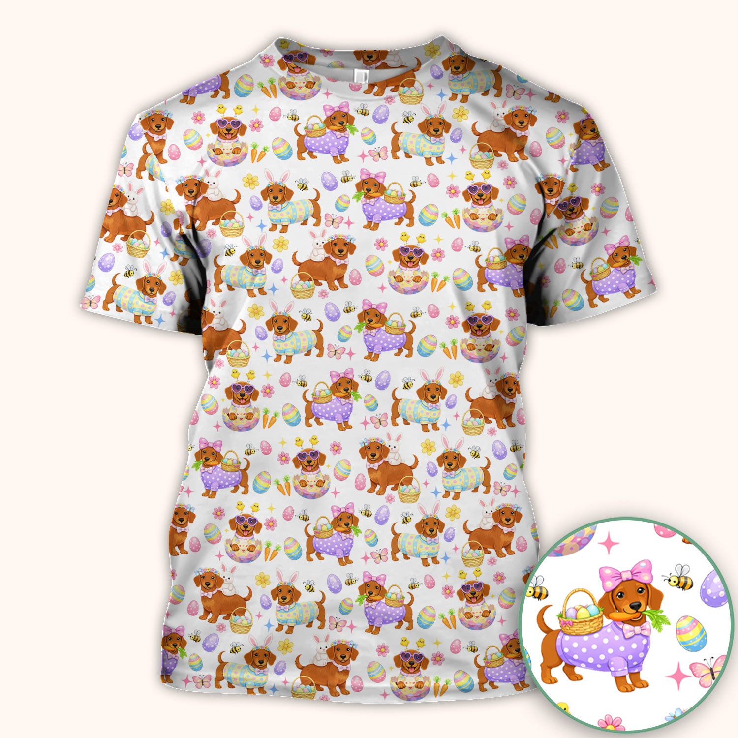 Cute Easter Dachshund Dog Pattern Scrub Top, Breathable Healthcare Uniform Top