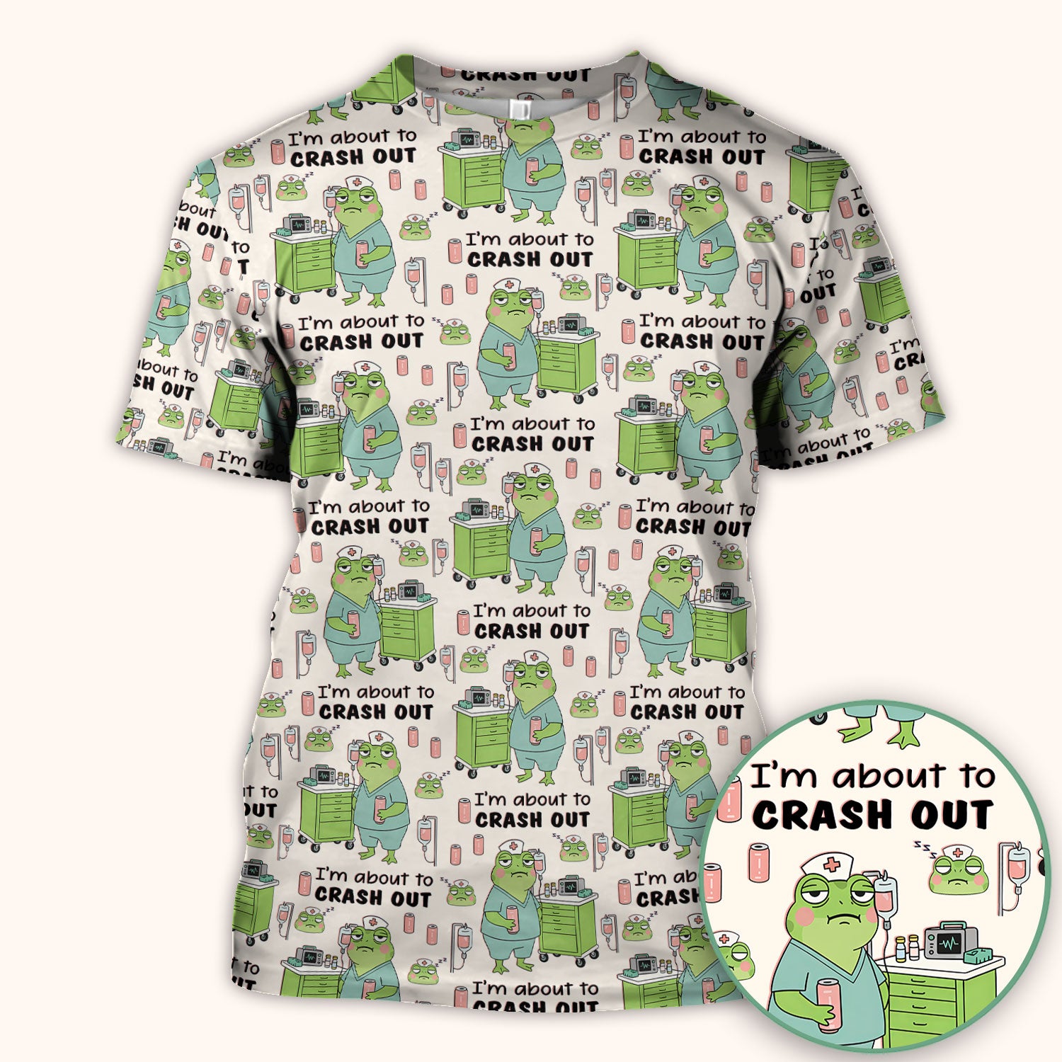 Funny Frog Pattern Nurse Scrub Top, I’m About to Crash Out Nurse Shirt, Breathable Fabrics Nursing Uniform