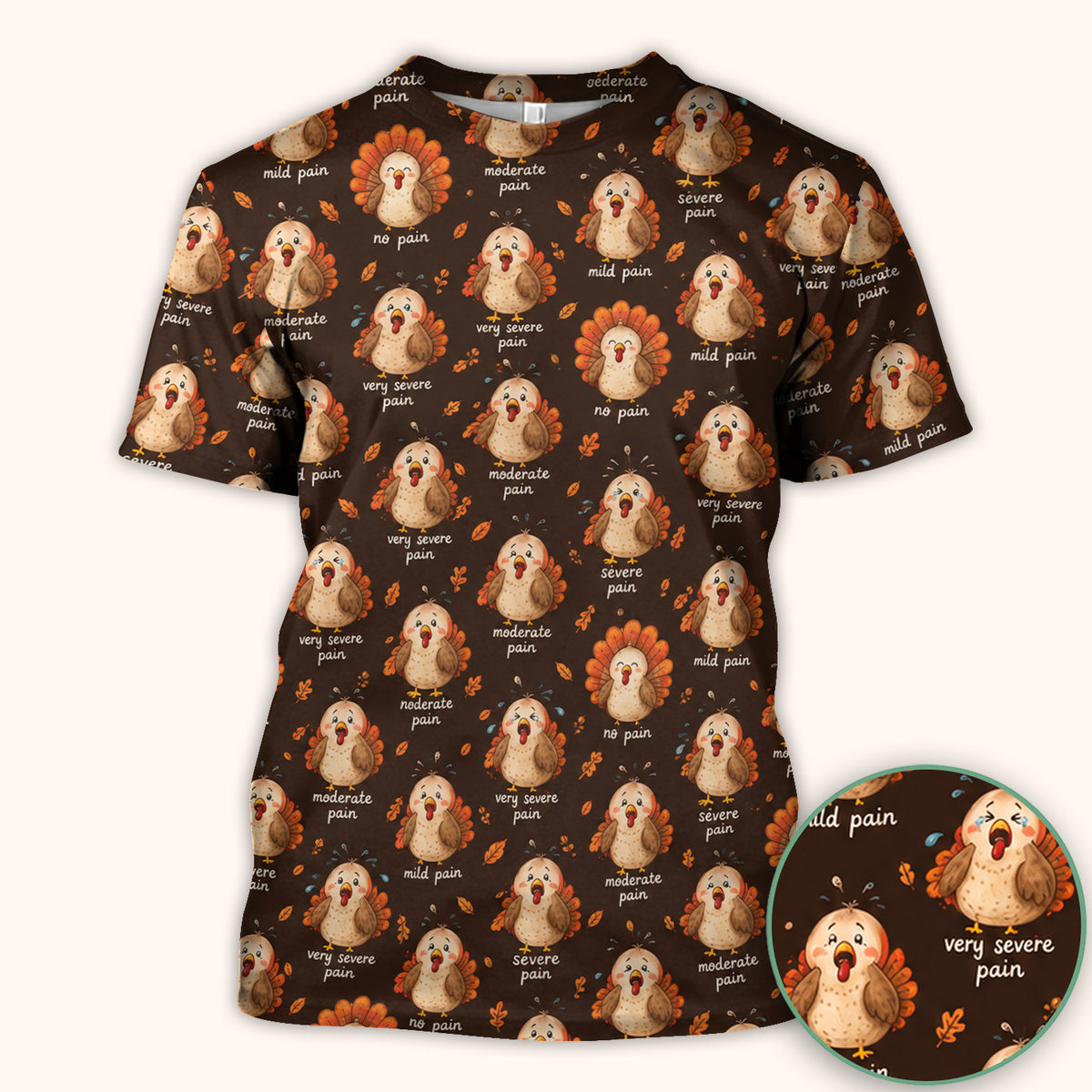 Funny Thanksgiving Turkey Pain Scale Pattern Scrub Top, Comfortable Scrubs for Nicu Nurses