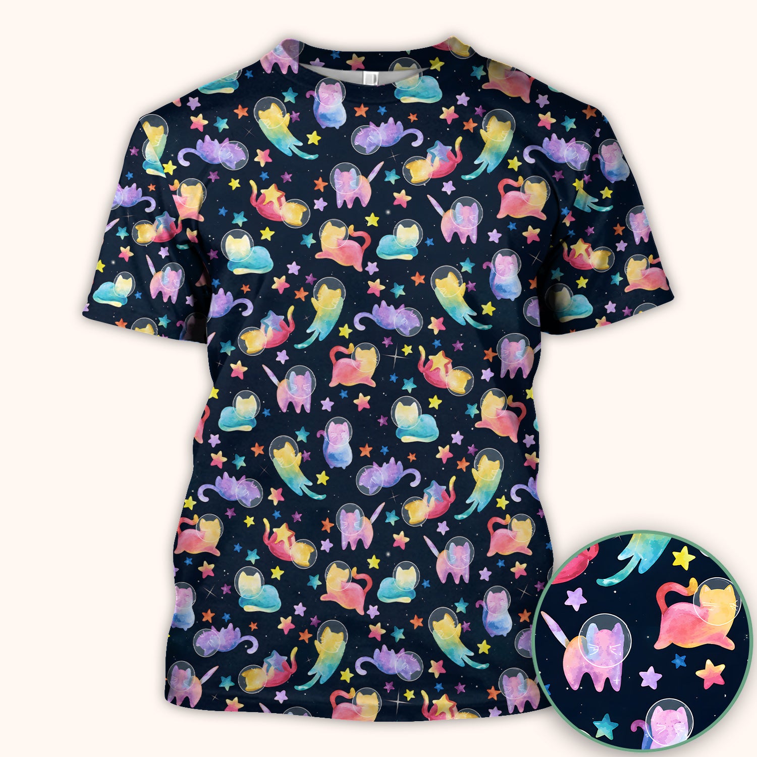 Cute Space Cat Veterinary Pattern Scrub Top for RN, CNA, Galaxy Medical Uniform