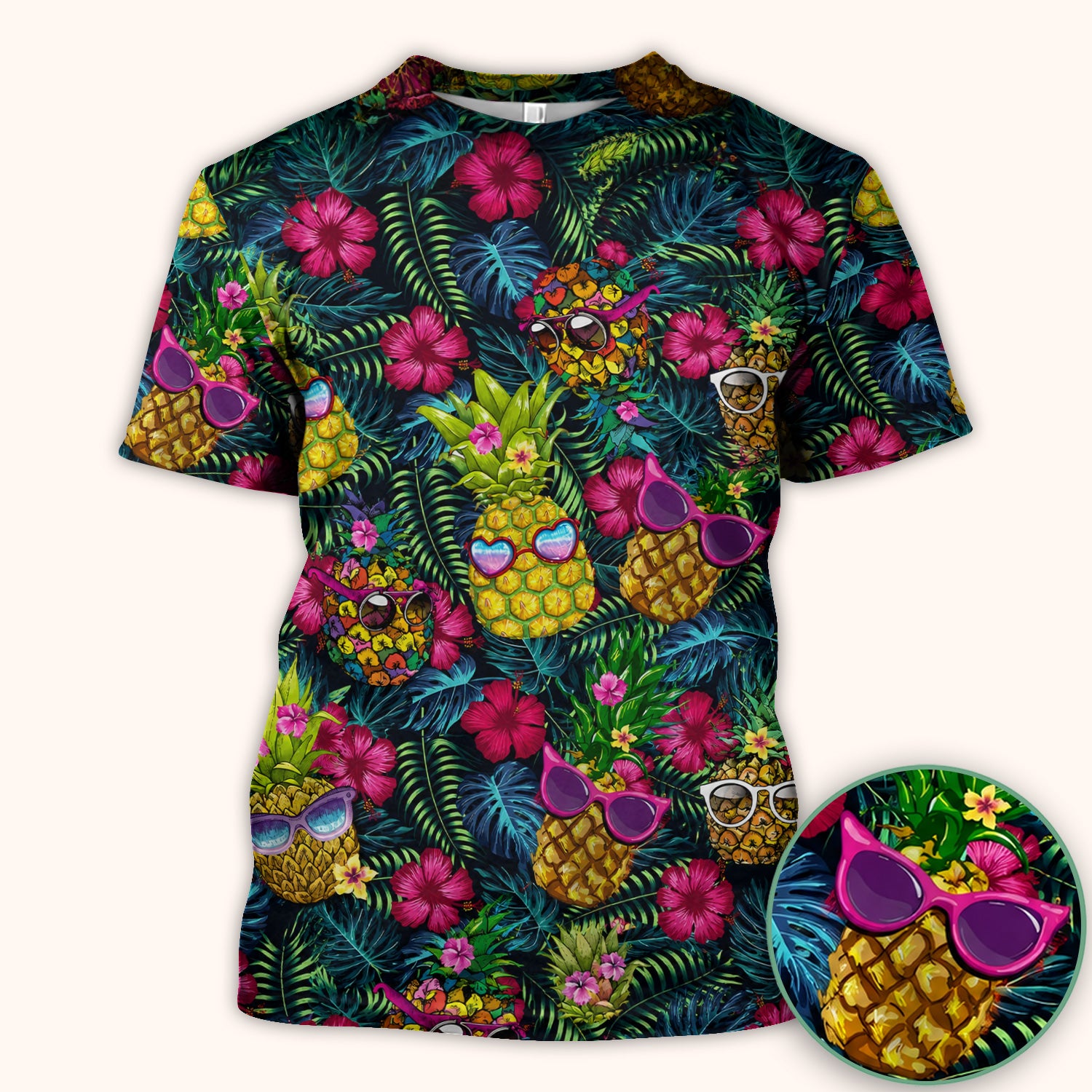 Cute Tropical Pineapple Sunglasses Pattern Scrub Top, Comfortable Scrubs for Nurses