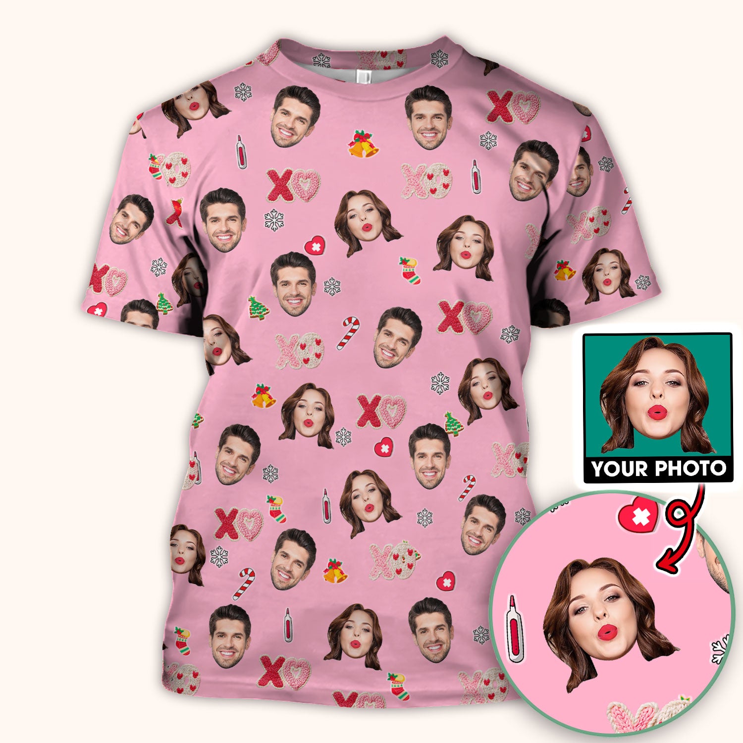 Personalized Photo Scrub Top, Custom Face XOXO Scrub Shirt, Breathable Fabrics Nursing Uniform