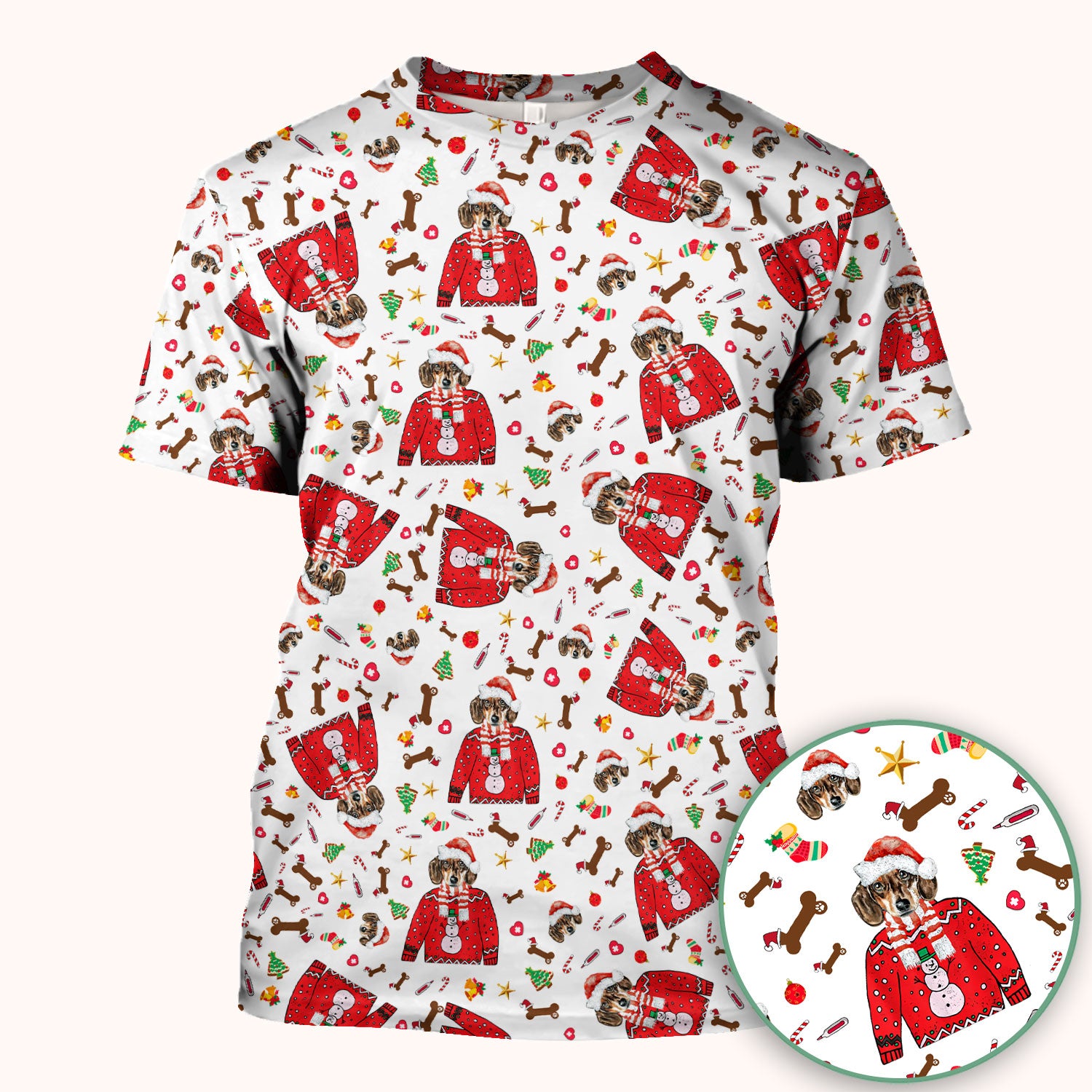 Funny Dog Christmas Scrub Top – Cute Puppy in Santa Outfit Pattern – Festive Holiday Medical Uniform For Nurses And Pet Lovers