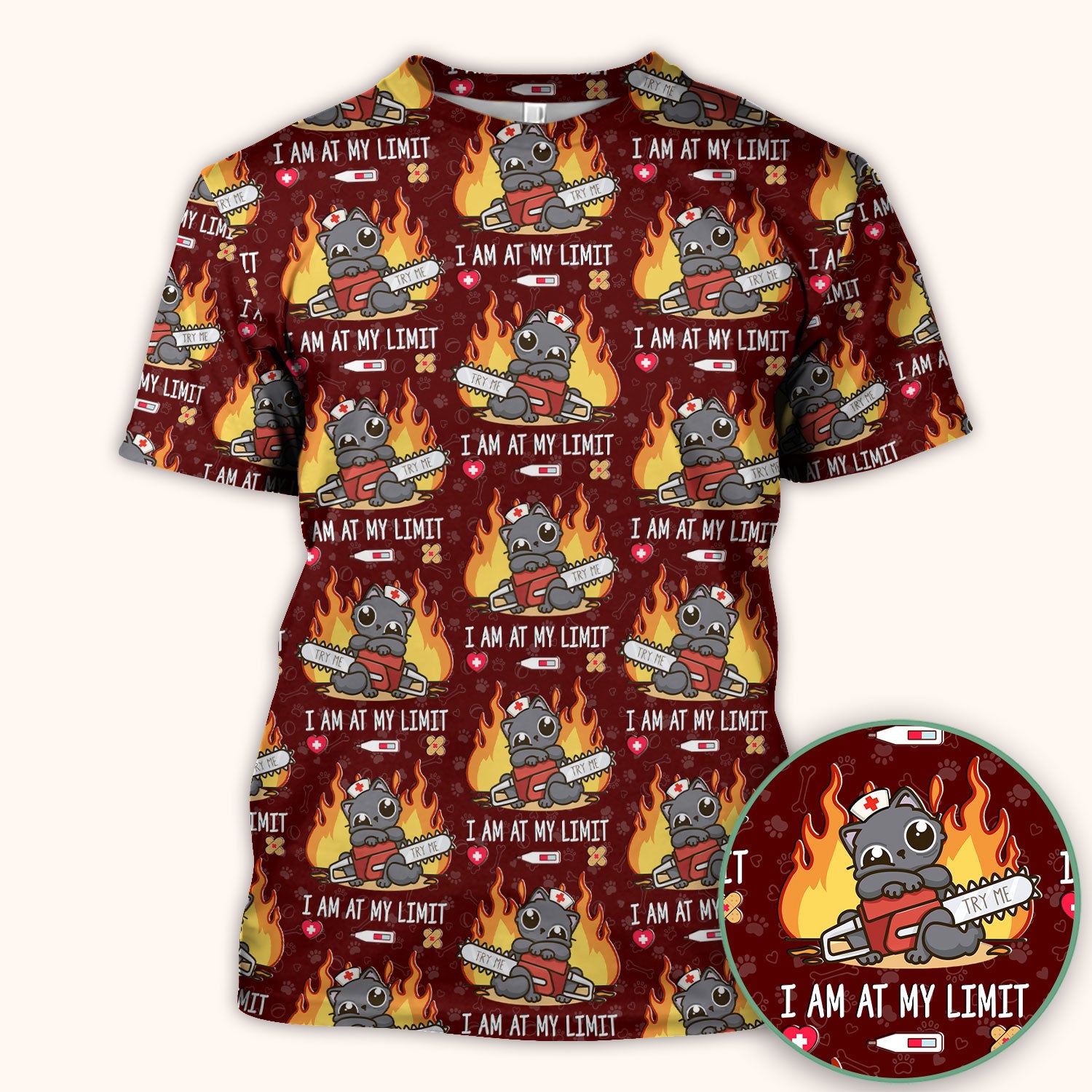 Funny Nurse Cat I Am At My Limit Scrub Top, Comfortable Scrubs for Nurses