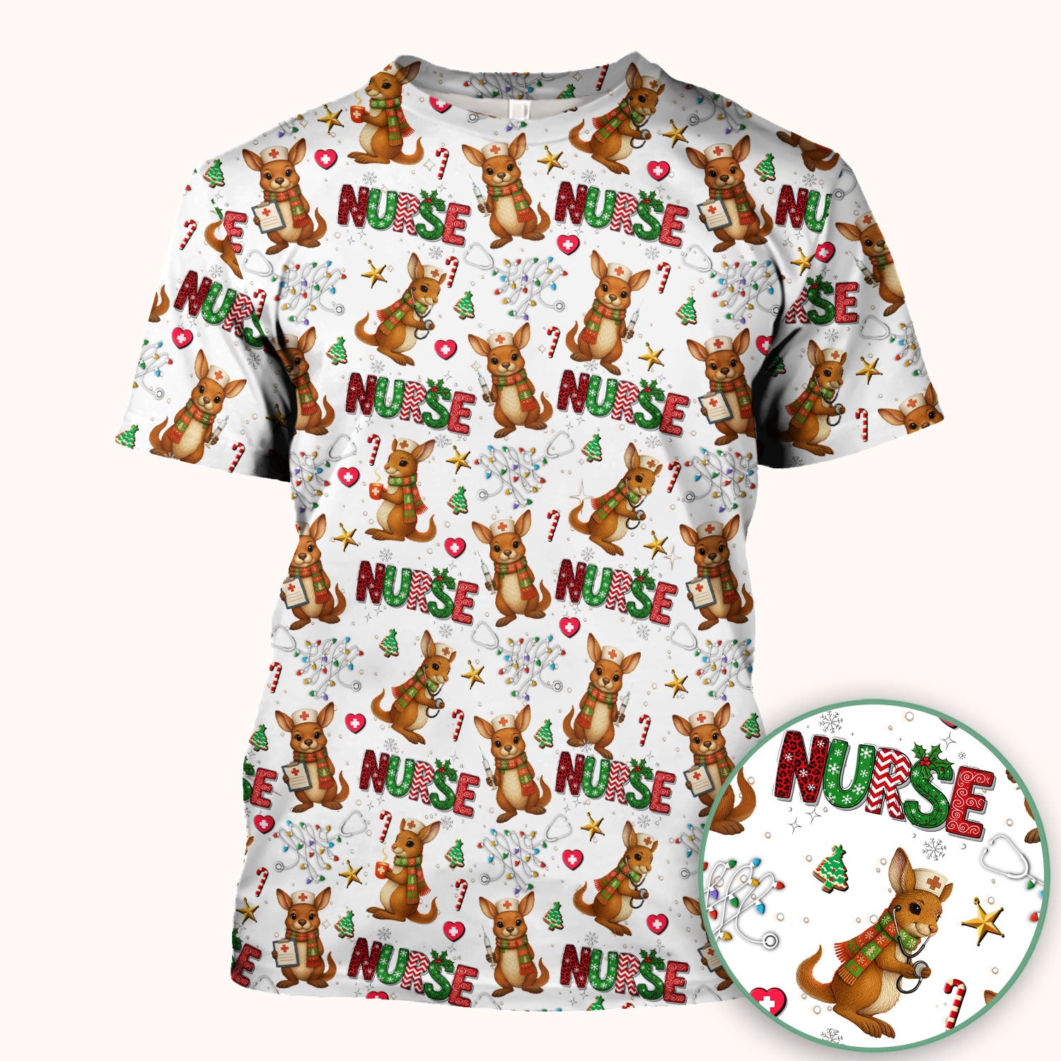 Aussie Kangaroo Christmas Scrub Top - Funny Holiday Nurse Shirt for Women - Cute Animal Medical Uniform