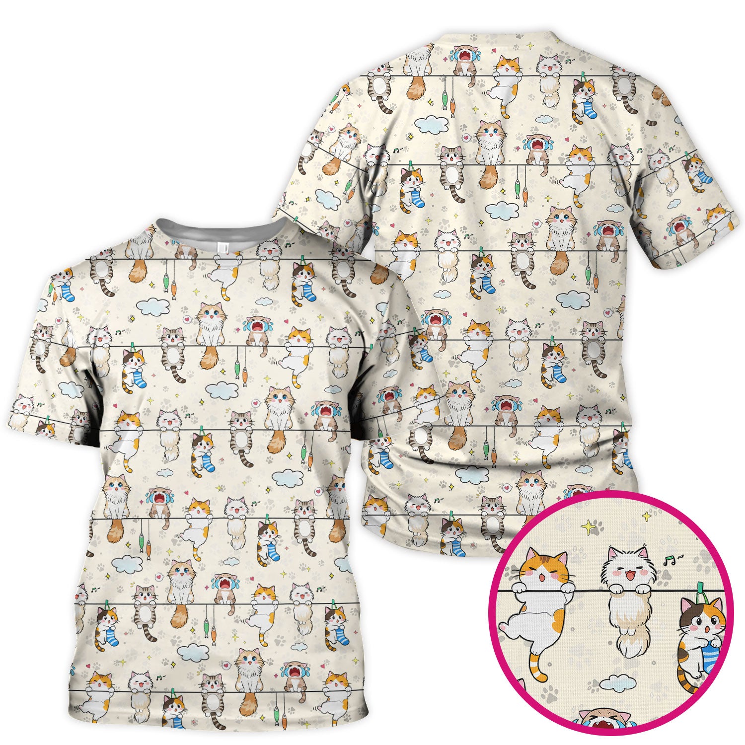 Funny Cats With Cute Expressions Pattern Scrubs Top, Comfortable Scrubs for Nurses