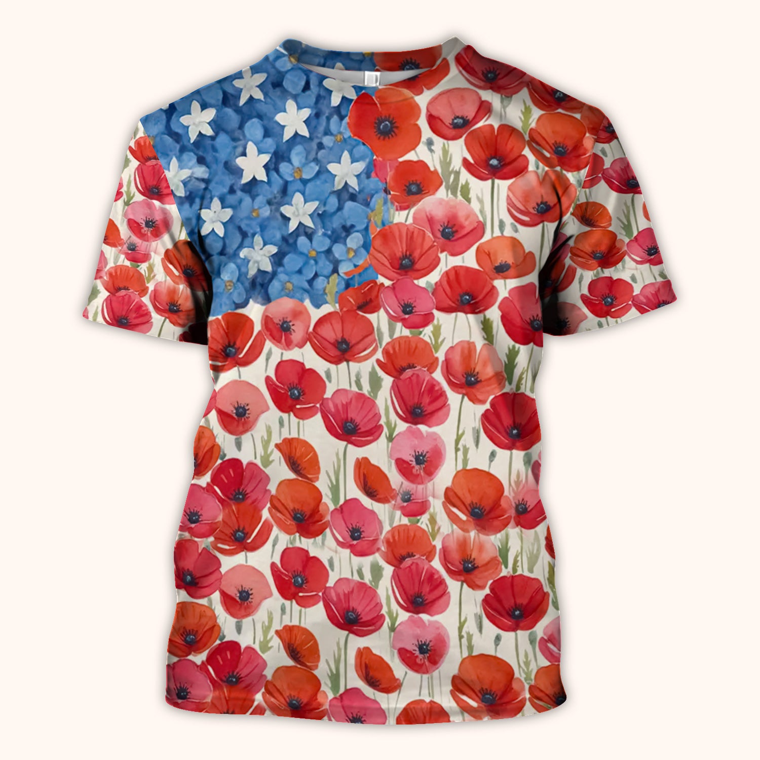 Memorial Day Nurse Poppy American Flag Scrub Top, Comfortable Scrubs for Nurses
