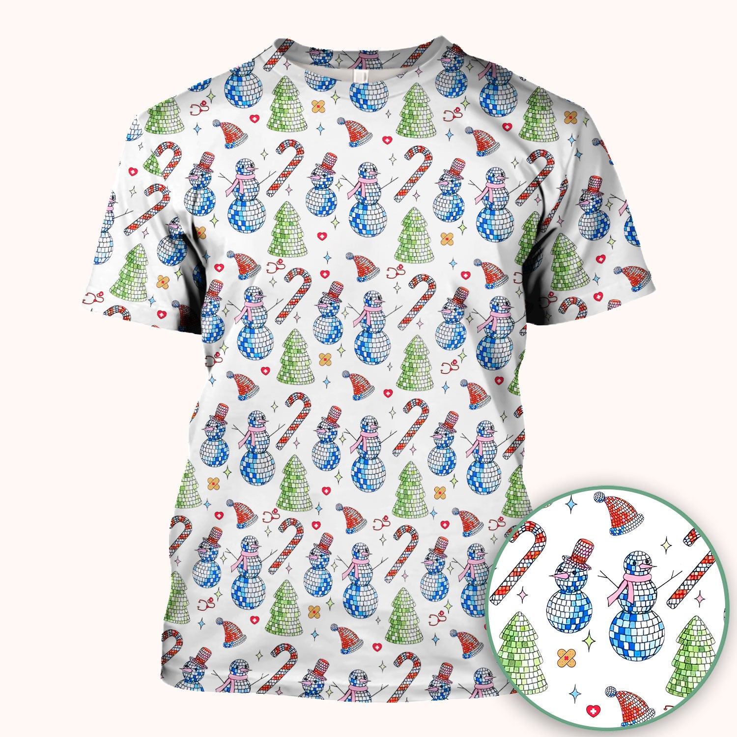 Funny Snowman Scrub Top for Women - Breathable Fabrics Med Uniform - Comfortable Scrubs for Nurses - Christmas Gift for LPN CNA RN