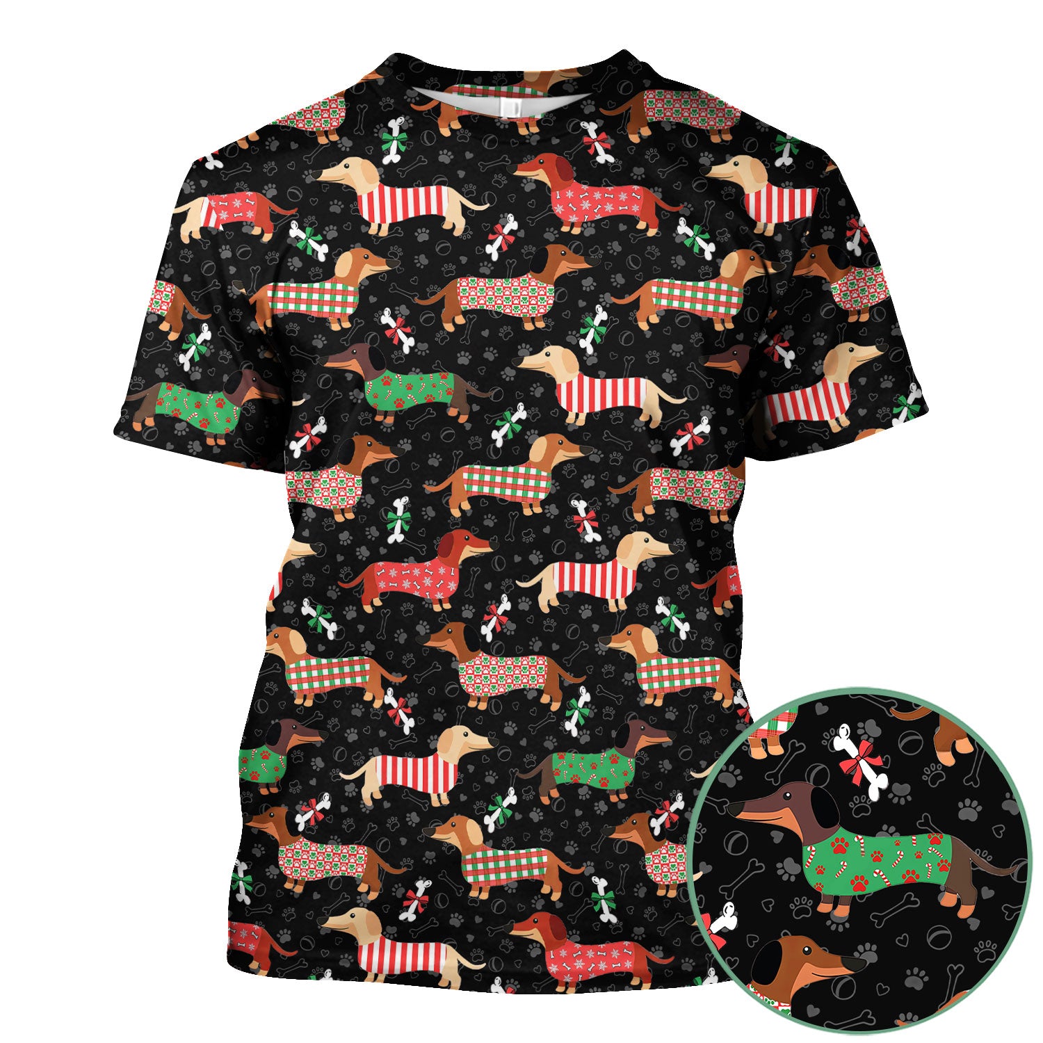 Christmas Dachshund Scrub Top for Women - Cute Sausage Dog Paw Print Nursing Uniform Holiday Shirt - Funny Xmas Medical Gift