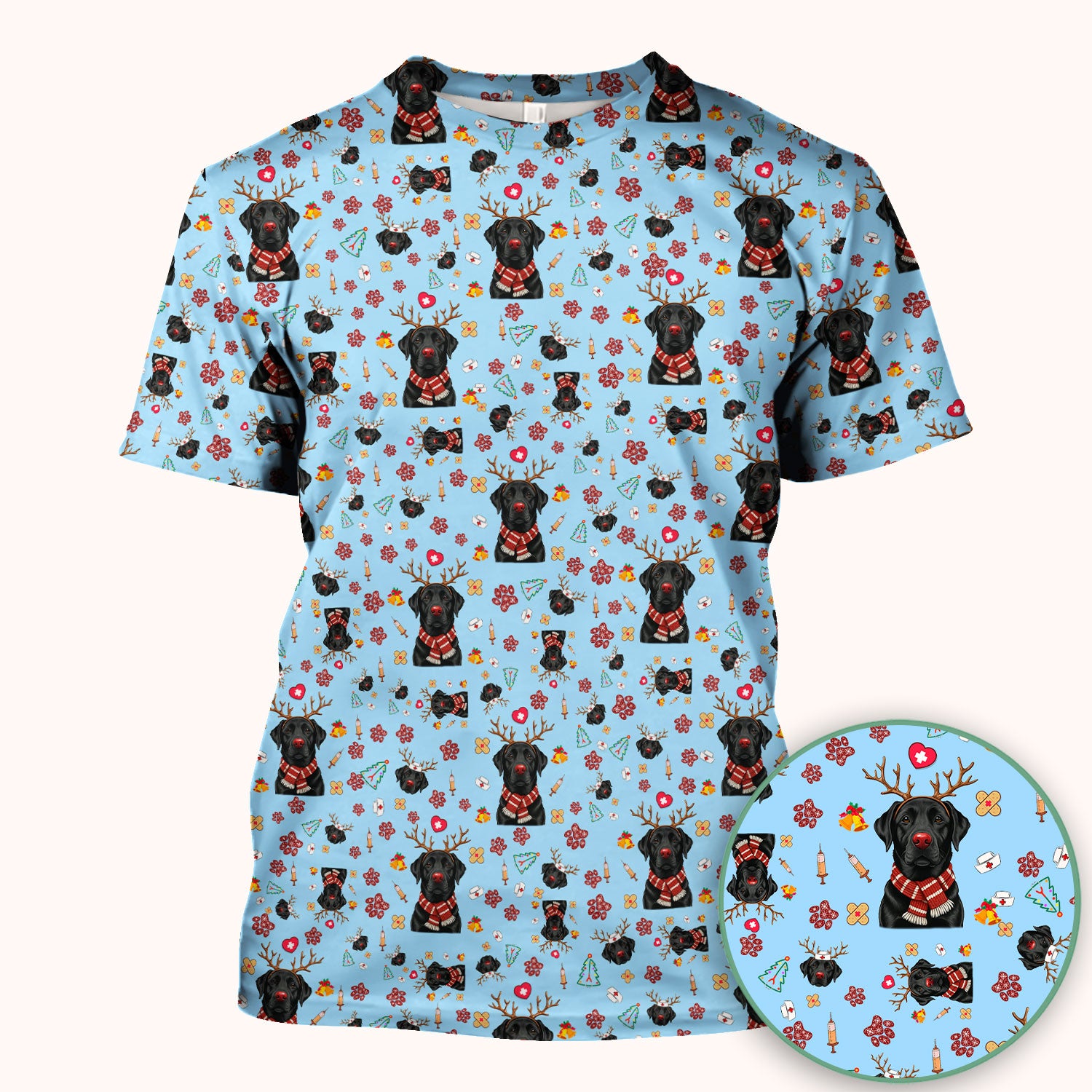 Black Lab Christmas Scrub Top - Funny Labrador Nurse Shirt - Cute Holiday Medical Uniform for Women RN LPN CNA Gift
