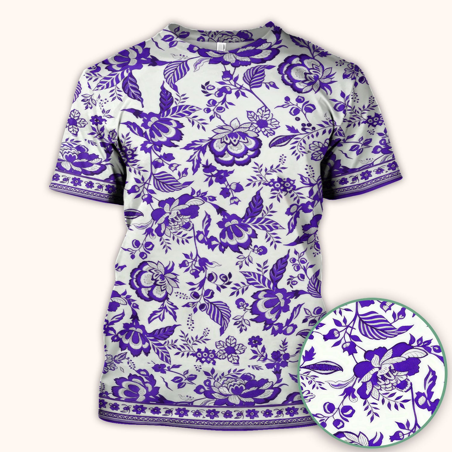 Toile De Jouy Scrub Top For Women, Floral Pattern Nurse Shirt, Comfortable Scrubs For Nursing