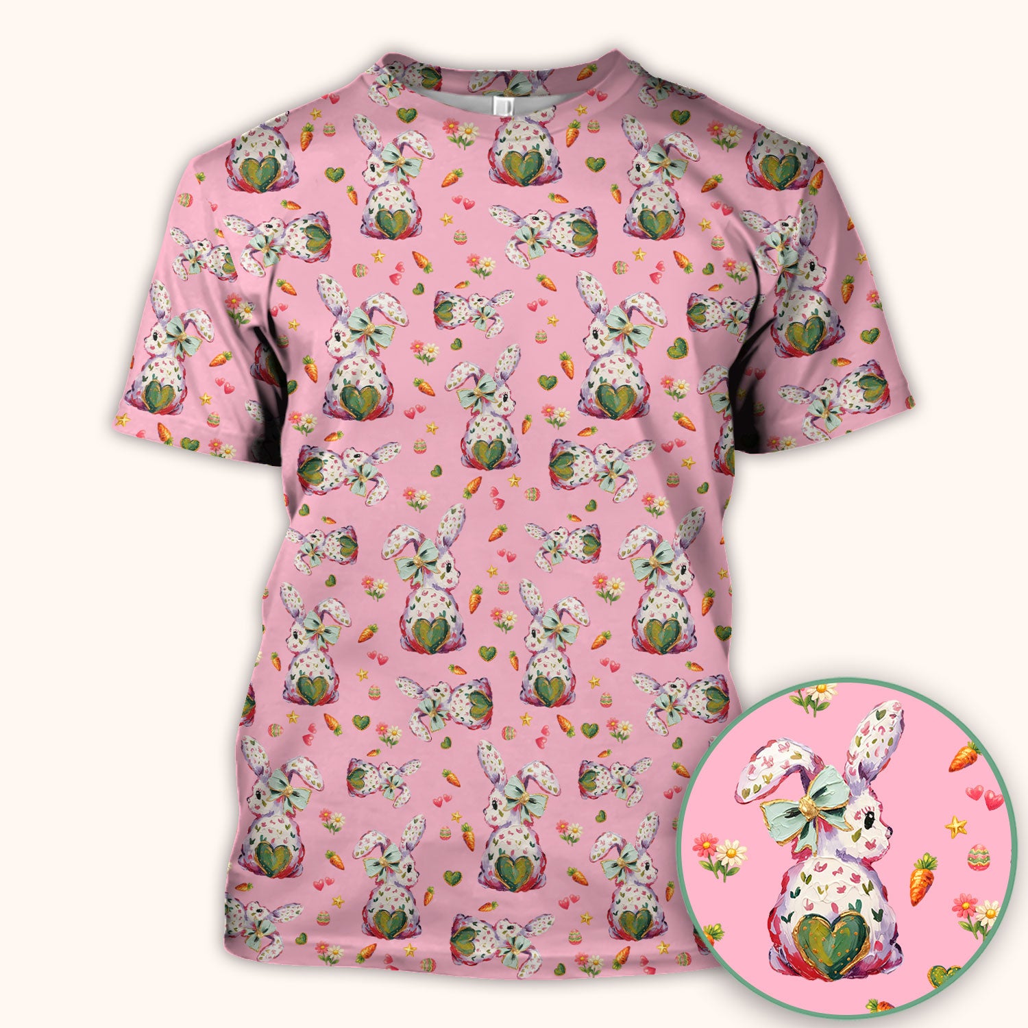 Cute Pastel Bunny Easter Pattern Scrub Top, Comfortable Scrubs for Nurses