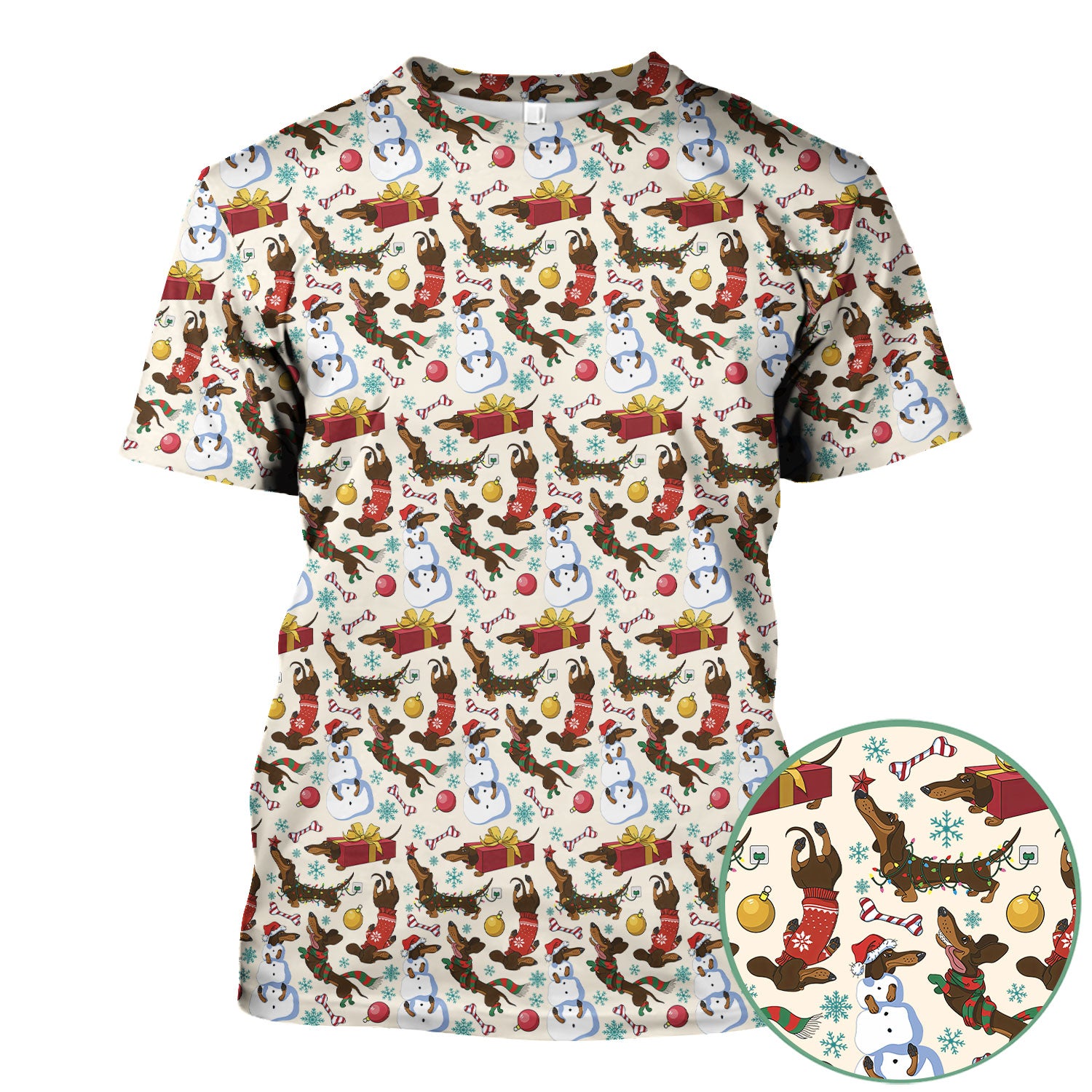 Christmas Nurse Scrubs for Women - Dachshund Dog & Snowman Print - Custom Multi Color Nursing Shirt Holiday Gift