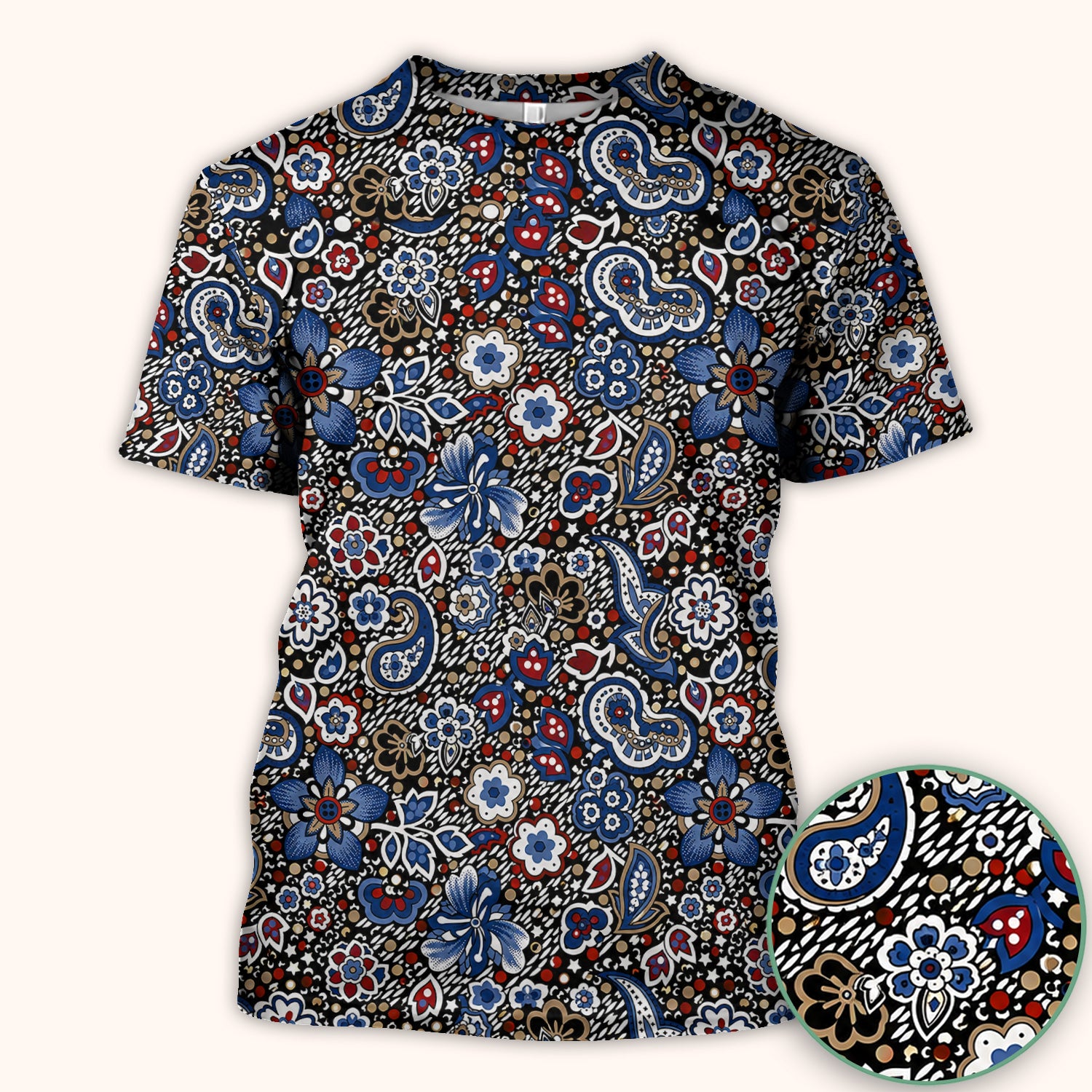 Classic Paisley Floral Pattern Scrub Top, Comfortable Scrubs for Nurses