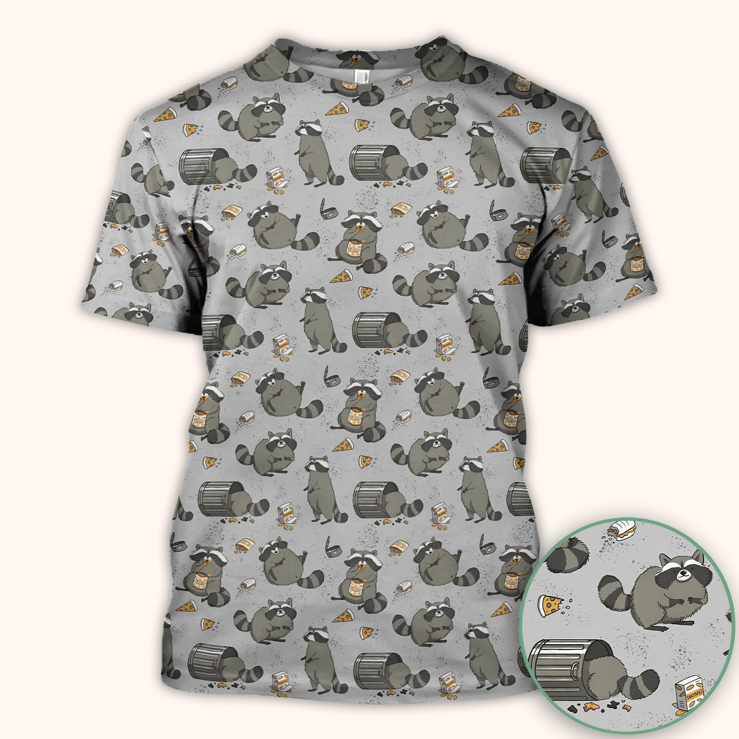 Raccoon Snack And Trash Can Pattern Scrub Top, Breathable Fabrics Nursing Uniform
