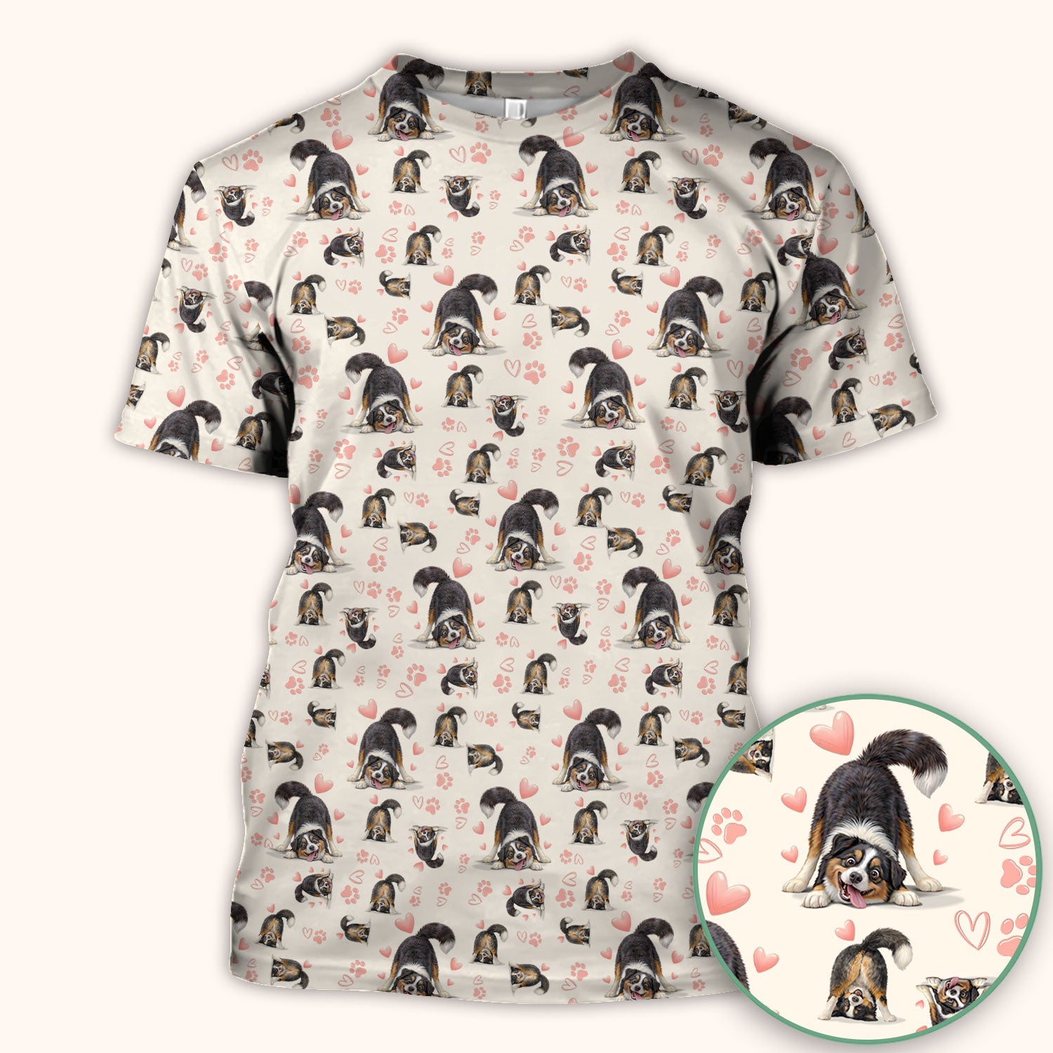 Playful Dog Heart Medical Print Scrub Top, Breathable Fabrics Nursing Uniform