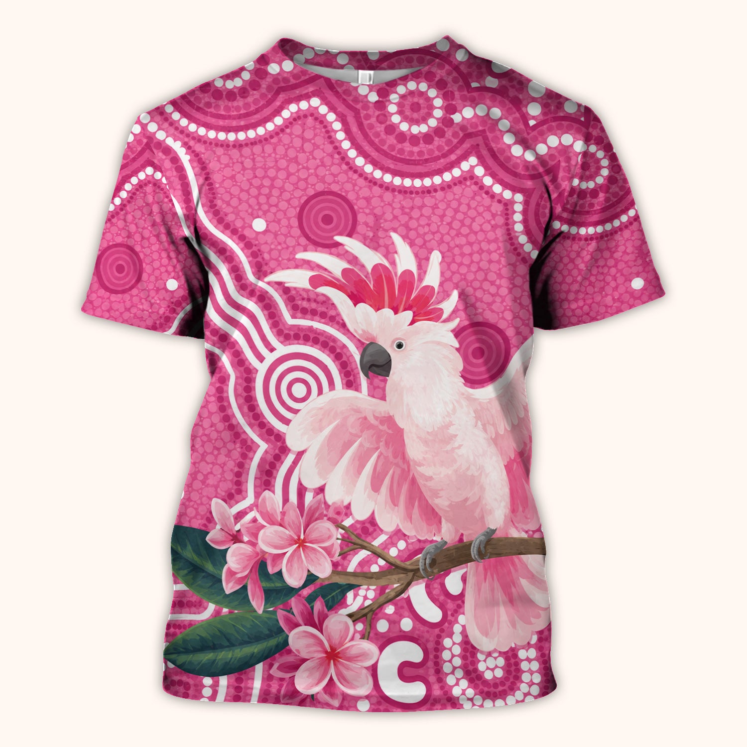 Pink Cockatoo Floral Dot Pattern Scrub Top, Comfortable Scrubs for Nurses