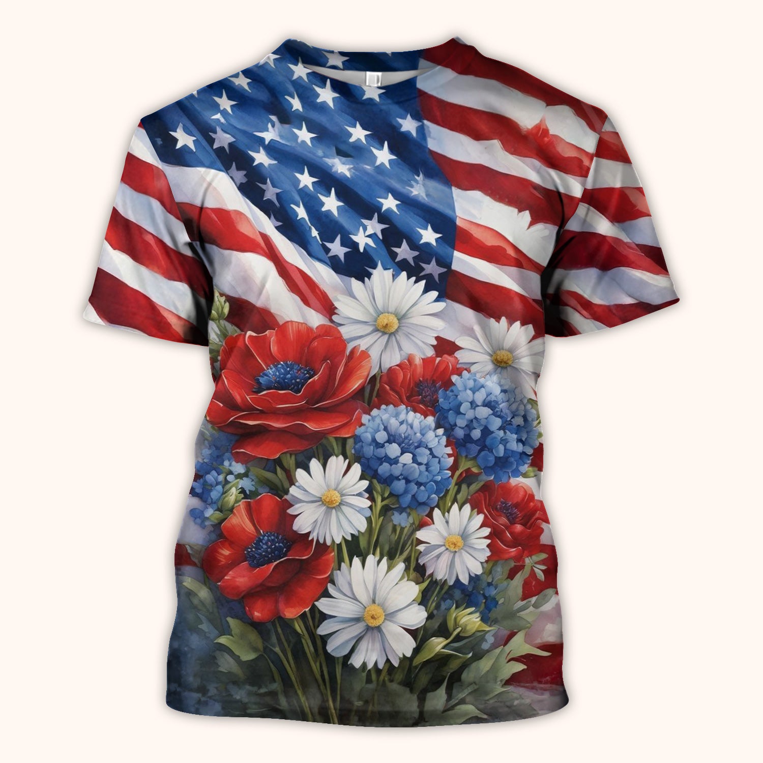 Festive US Flag Floral Bouquet Pattern Scrub Top, Comfortable Scrubs for Nurses