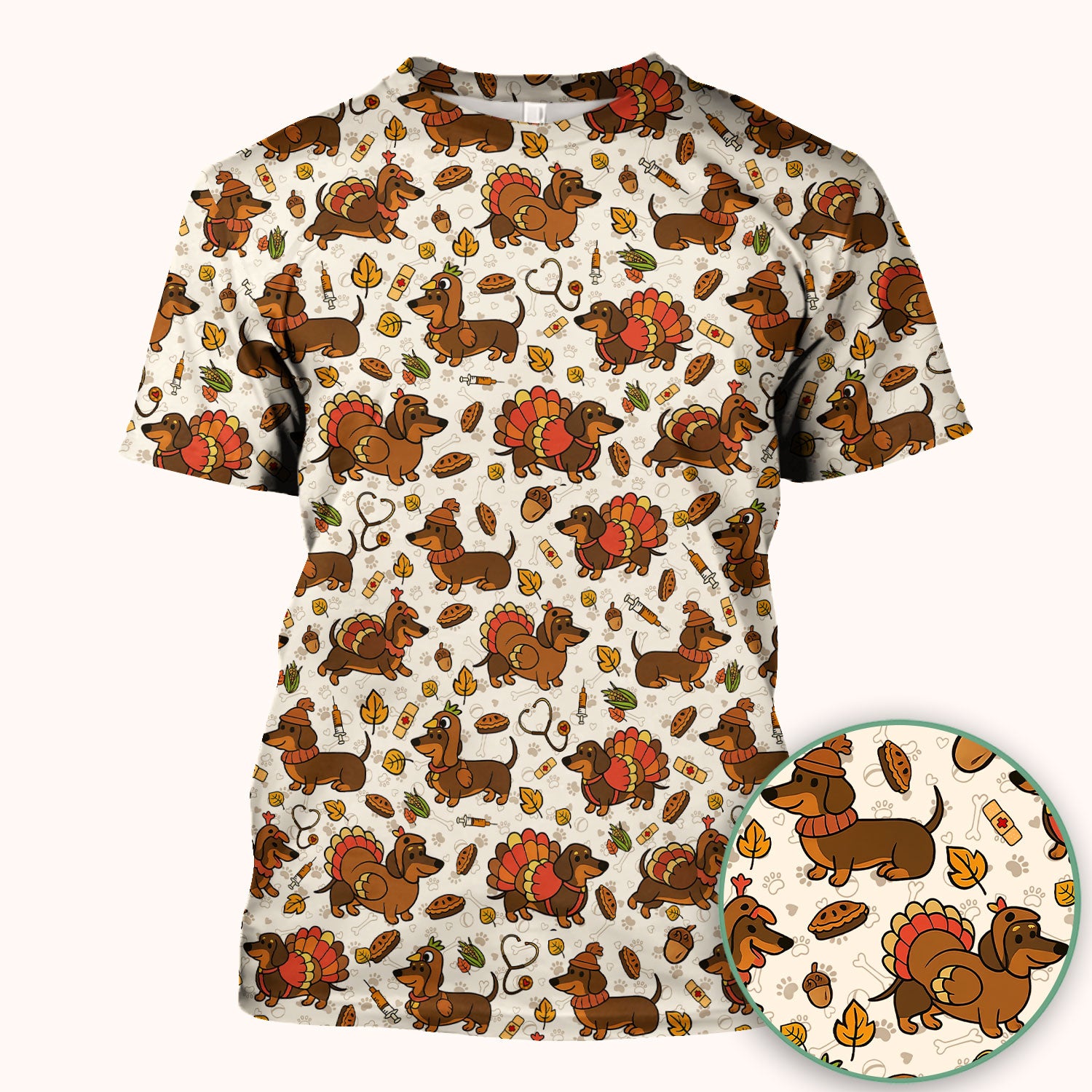 Thanksgiving Wiener Dog Scrub Top - Funny Dachshund TurkeChicken Nurse Shirt for Women - Cute Holiday Medical Uniform