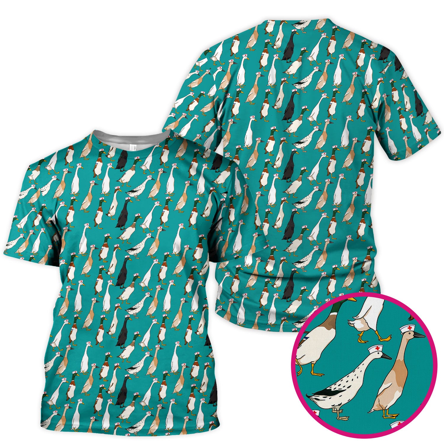 Funny Nurse Duck Pattern Scrub Top, Comfortable Scrubs for Nurses